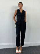 British Vintage Pinstripe Two Piece Waistcoat Trouser Set - M - SYLK