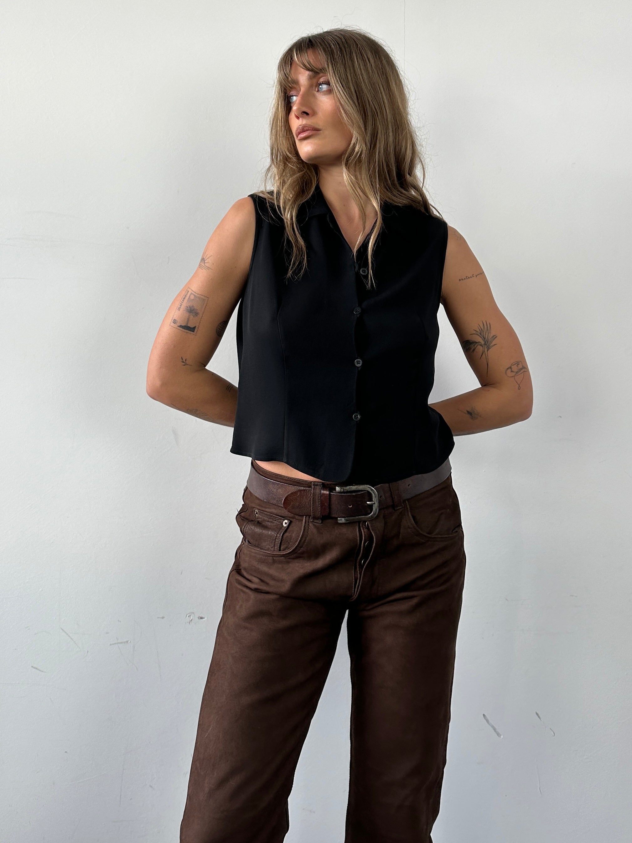 Mani Silk Blend Waistcoat in size S, featuring a stylish tailored design, displayed flat on a white background.