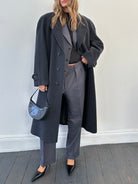 British Vintage Wool Cashmere Herringbone Concealed Placket Coat - XL - SYLK