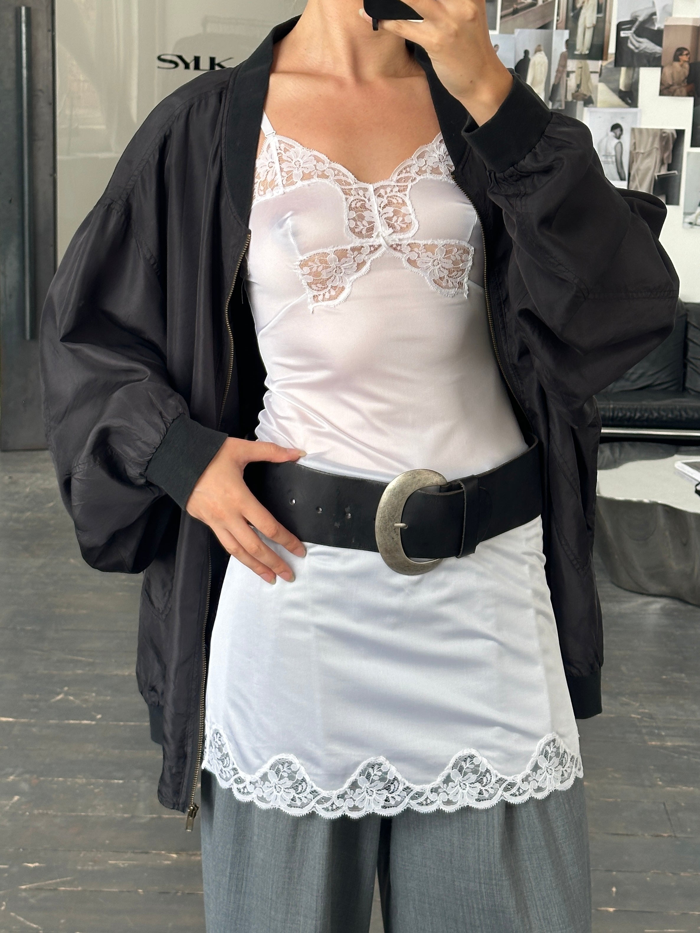 Vintage 1990s lace sheer mini slip dress, XS, featuring delicate lace fabric and a vintage-inspired design.