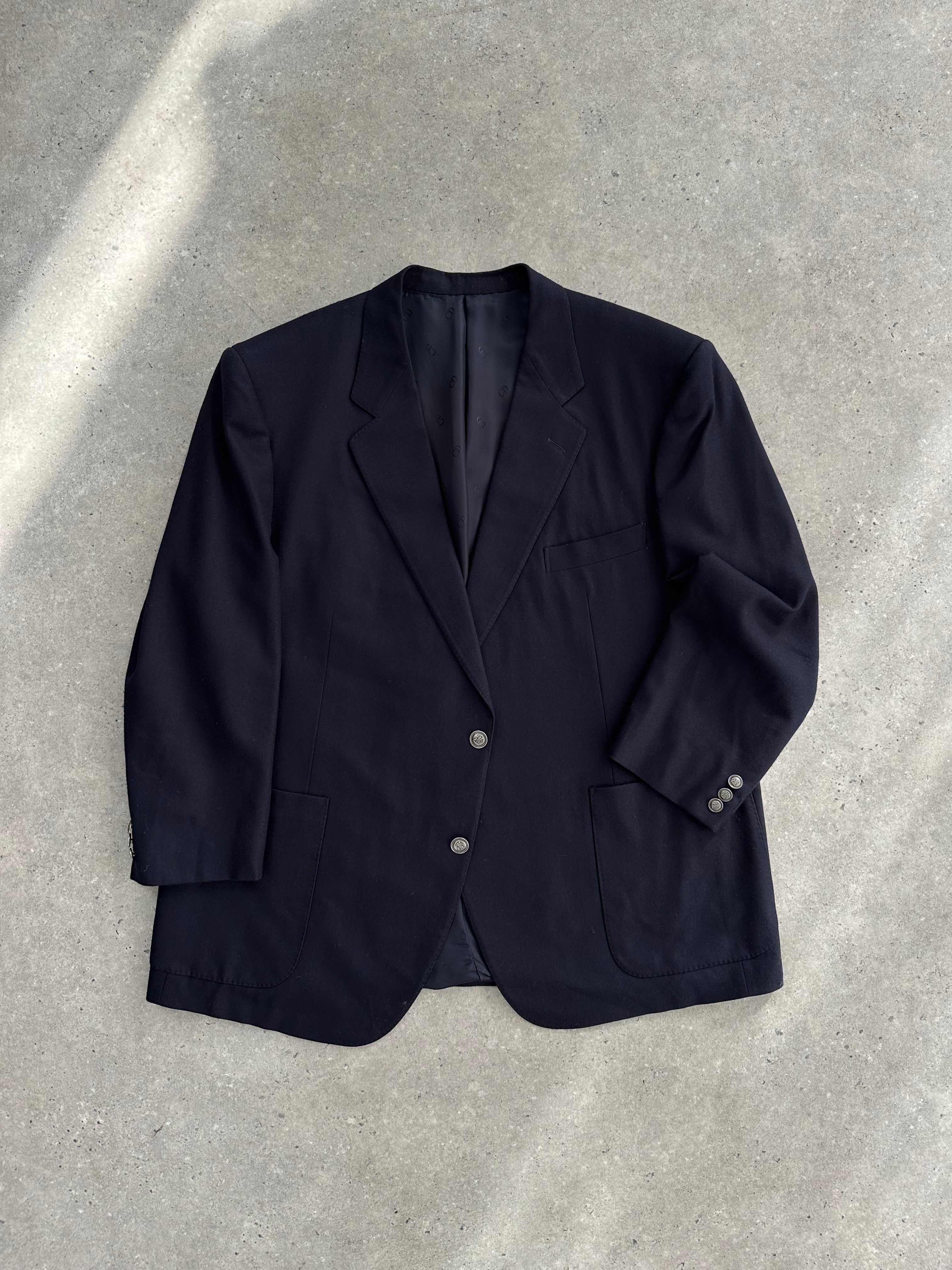 Christian Dior pure brushed wool blazer in XXL with bespoke hardware, tailored fit, and classic design visible in the image.