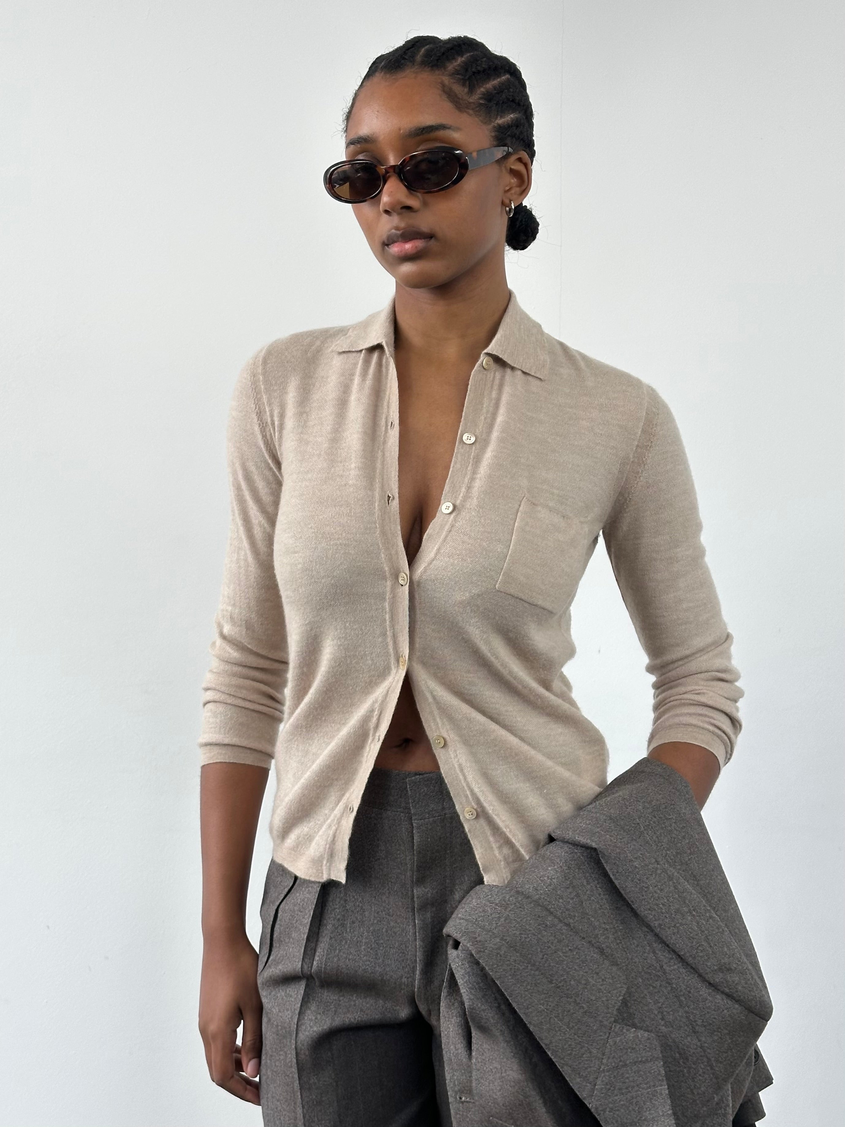 Burberry Prorsum women's AW2014 pure wool cardigan in size small, featuring classic design and button-front closure.