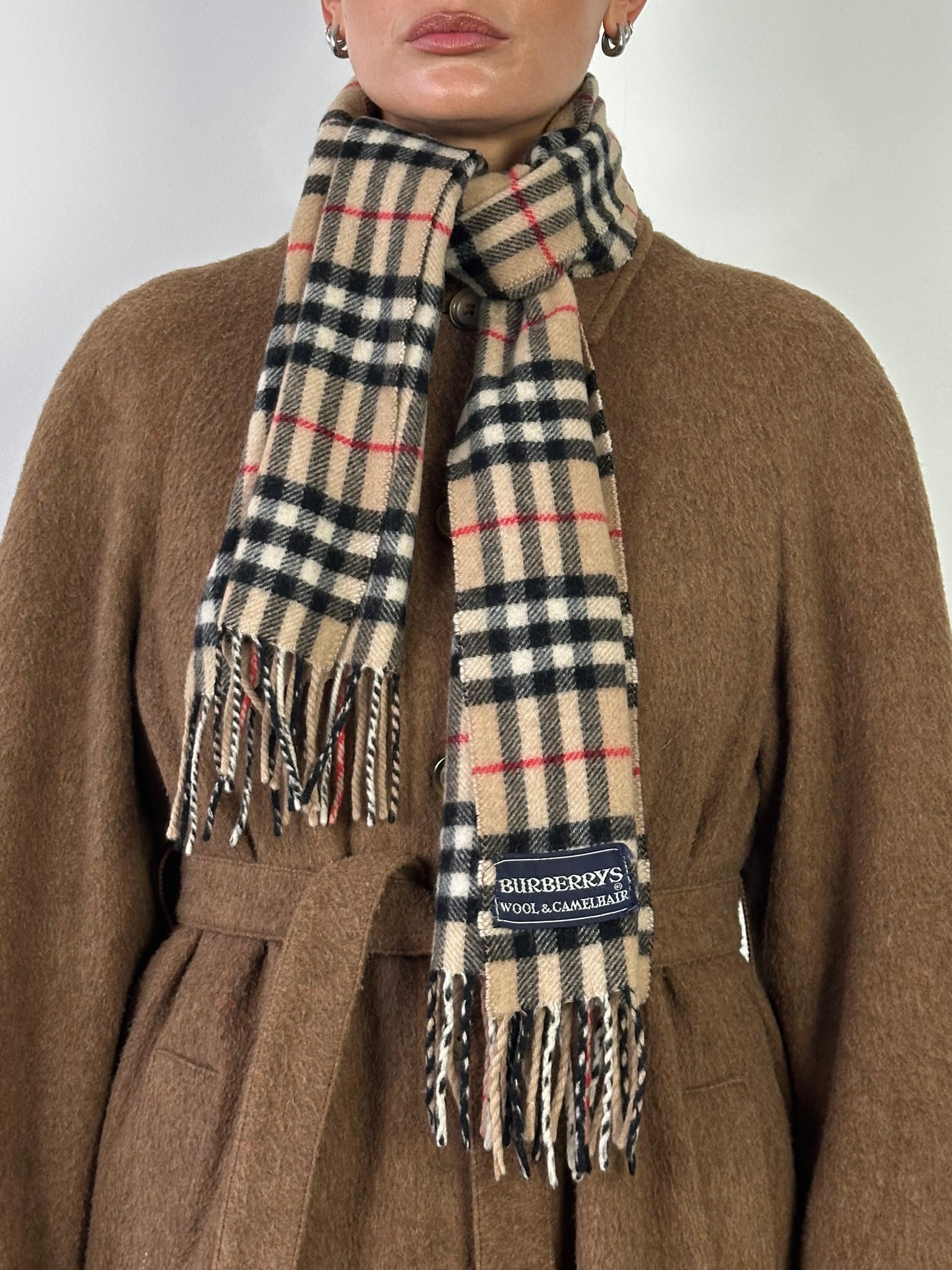 Burberrys Wool Camel Hair Nova Check Scarf