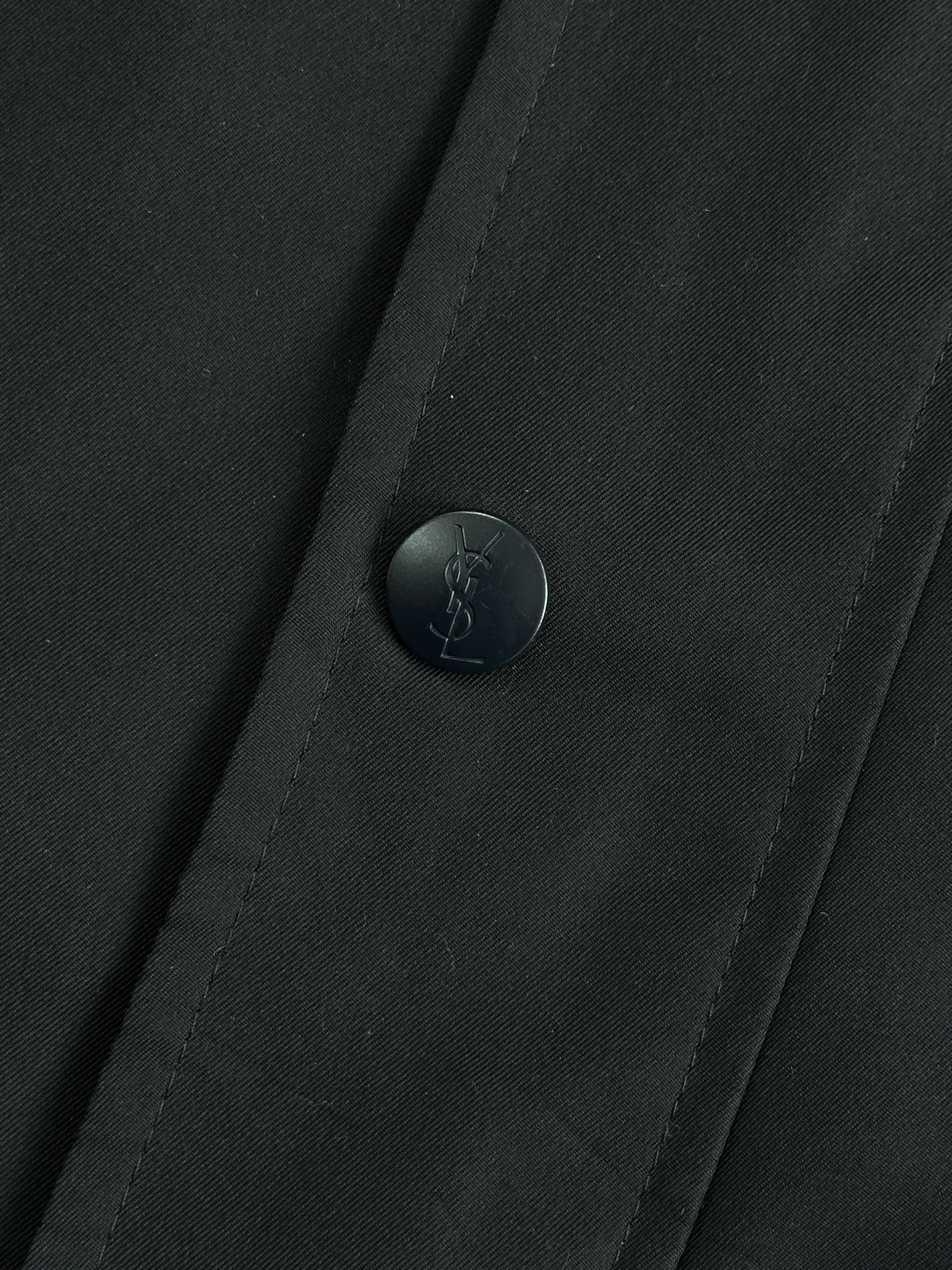 Yves Saint Laurent Pour Homme showerproof logo bomber jacket in XL/XXL, black with YSL branding and ribbed cuffs.