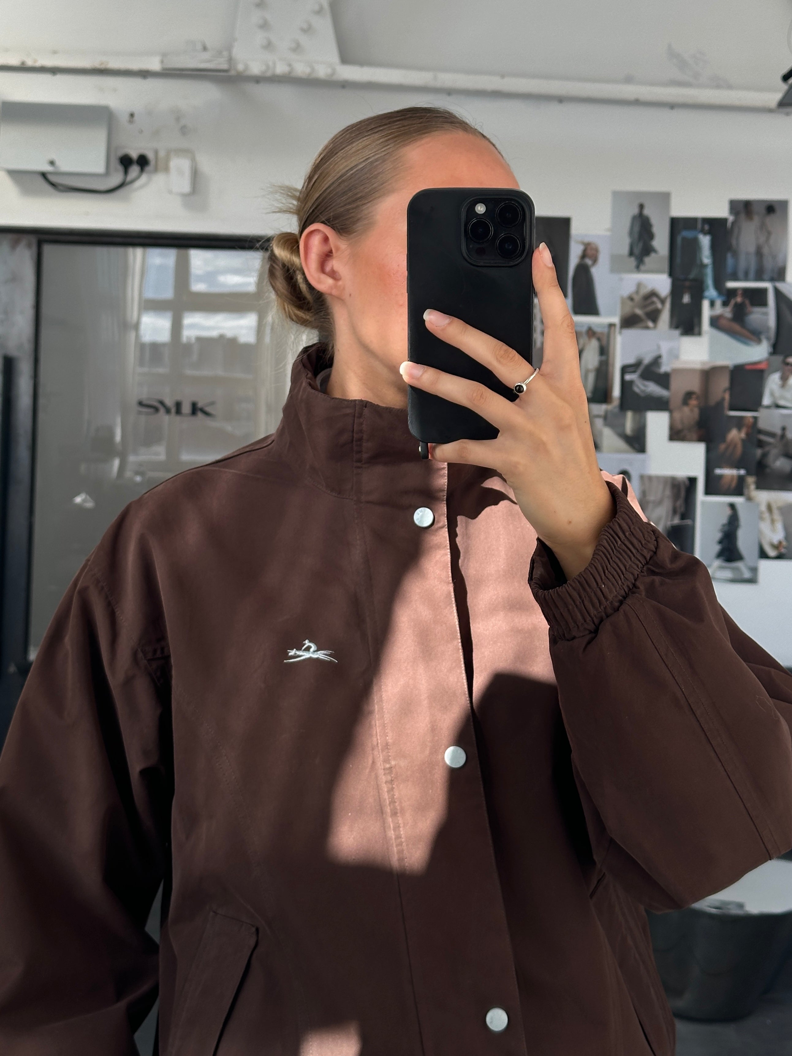 Vintage 2000s double zip boxy bomber jacket, casual style, black with front pockets, designed for M/L size.