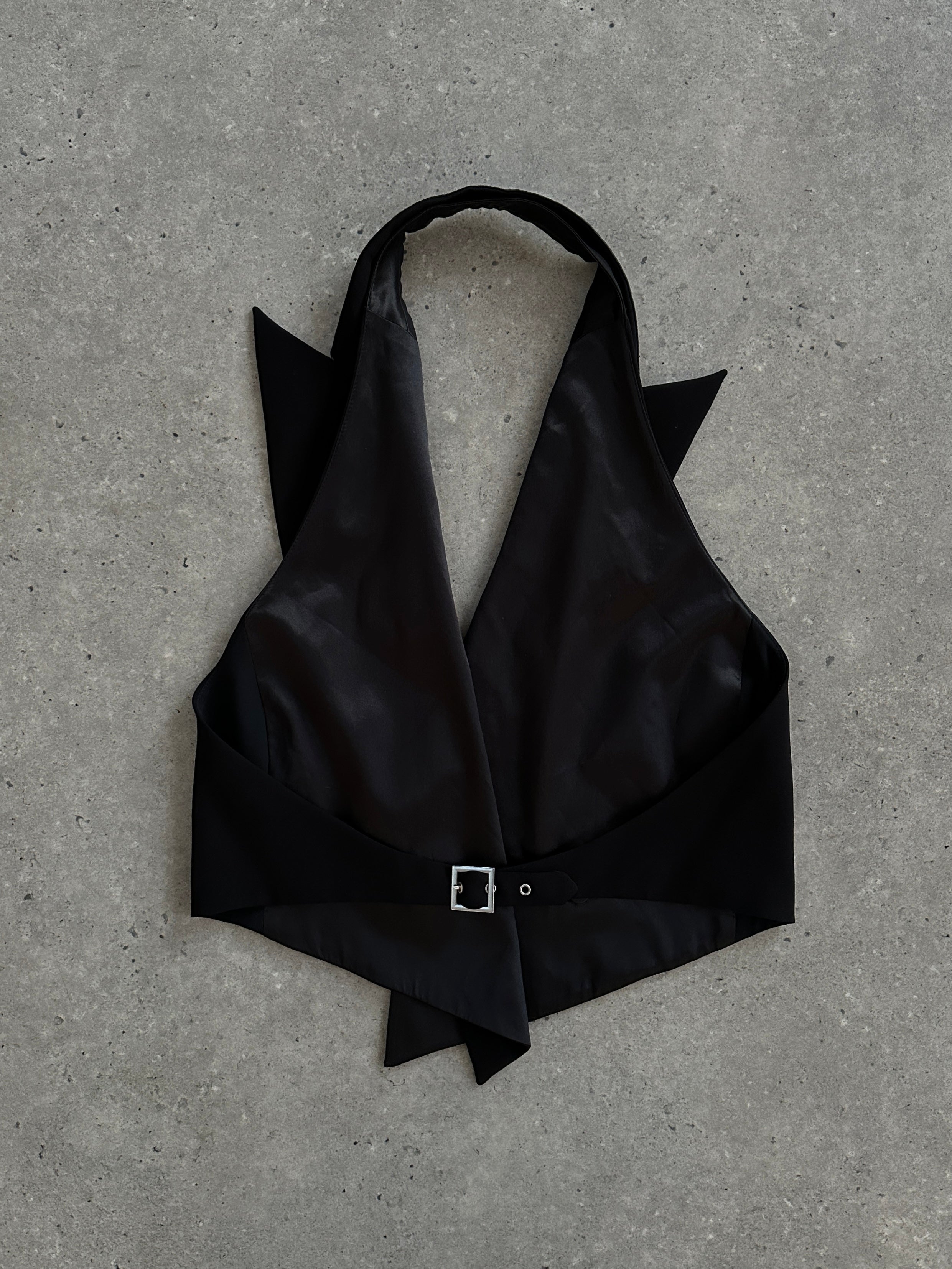 Emporio Armani SS2002 pure silk tuxedo waistcoat in size M, featuring a sleek, tailored design with a classic satin lapel.