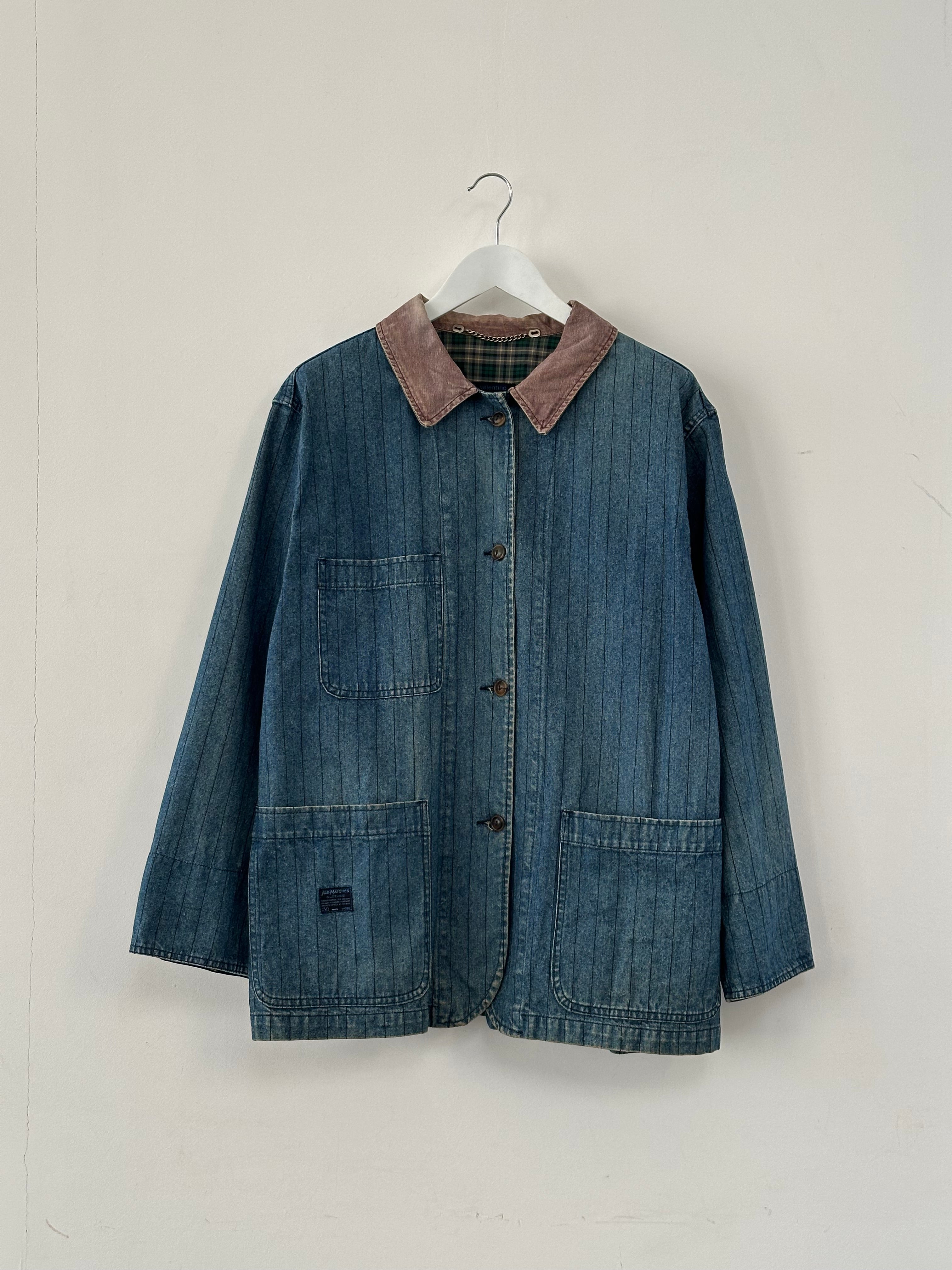 Valentino workwear denim pinstripe jacket in XL, featuring classic denim fabric with subtle pinstripe details and a tailored fit.