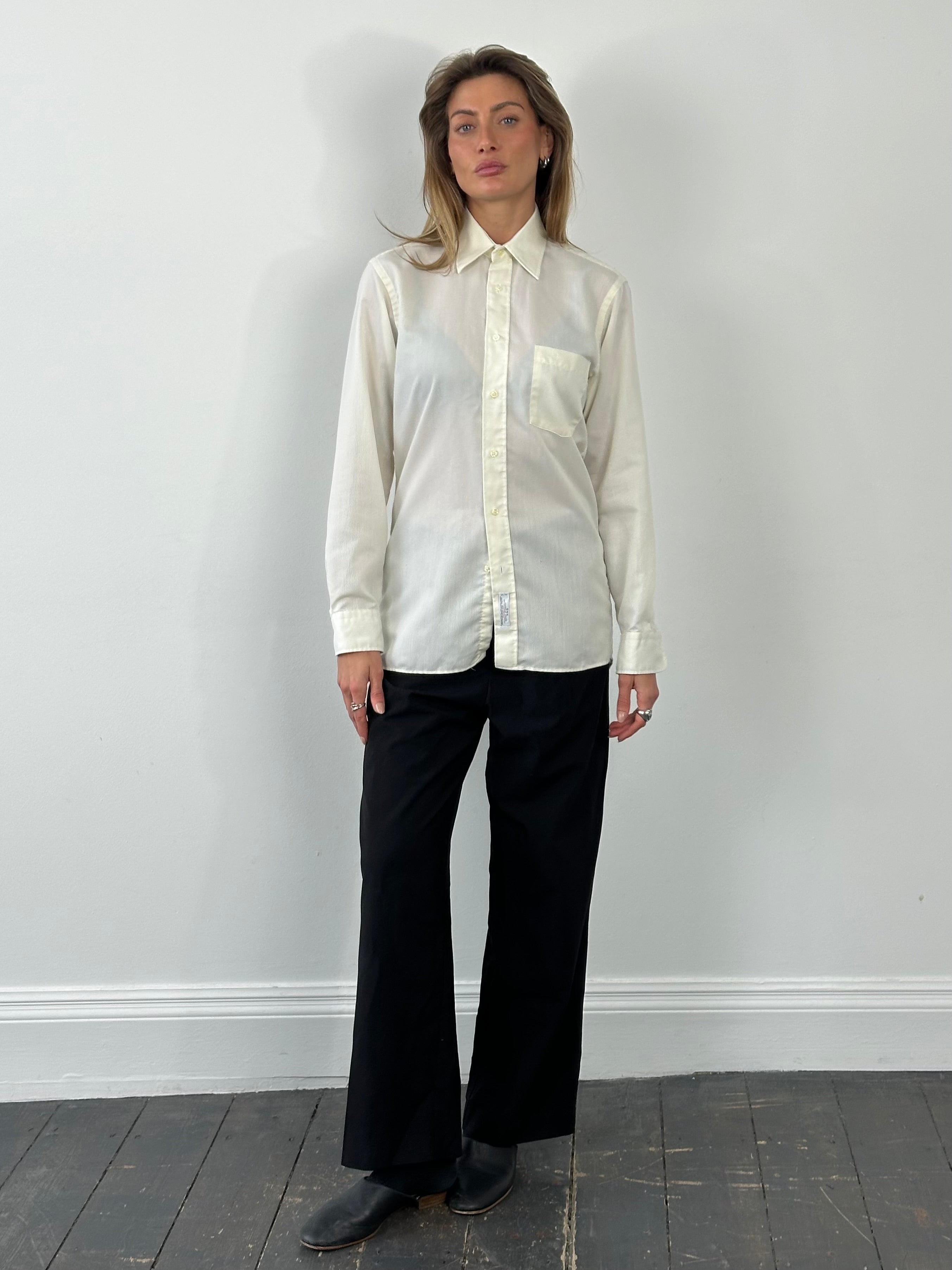 Christian Dior 1980s cotton logo shirt, short-sleeve men's chemise with Dior branding, in white with subtle logo print.