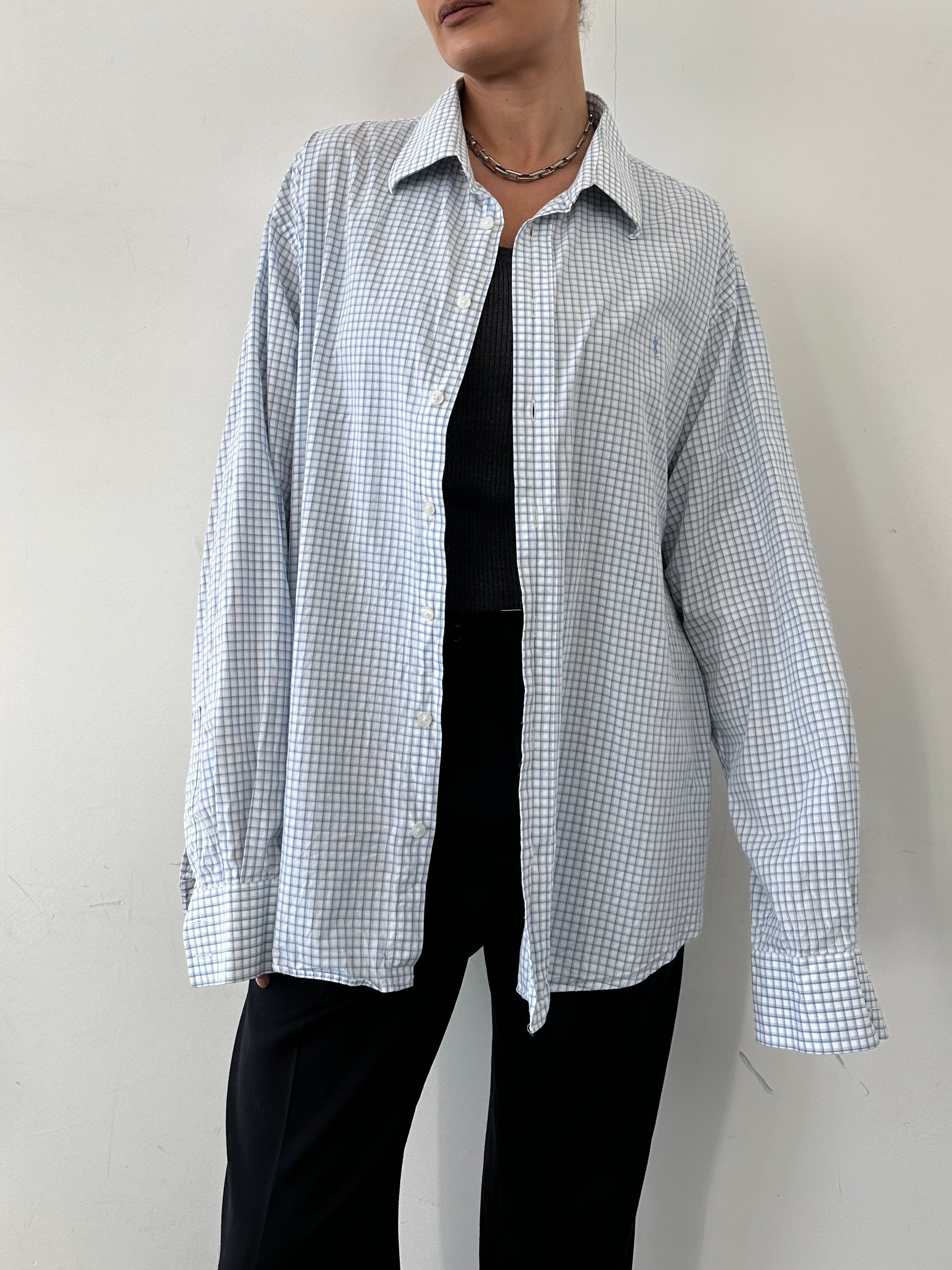 Yves Saint Laurent Pour Homme pure cotton check shirt in XXL, featuring a classic plaid pattern and button-down collar.