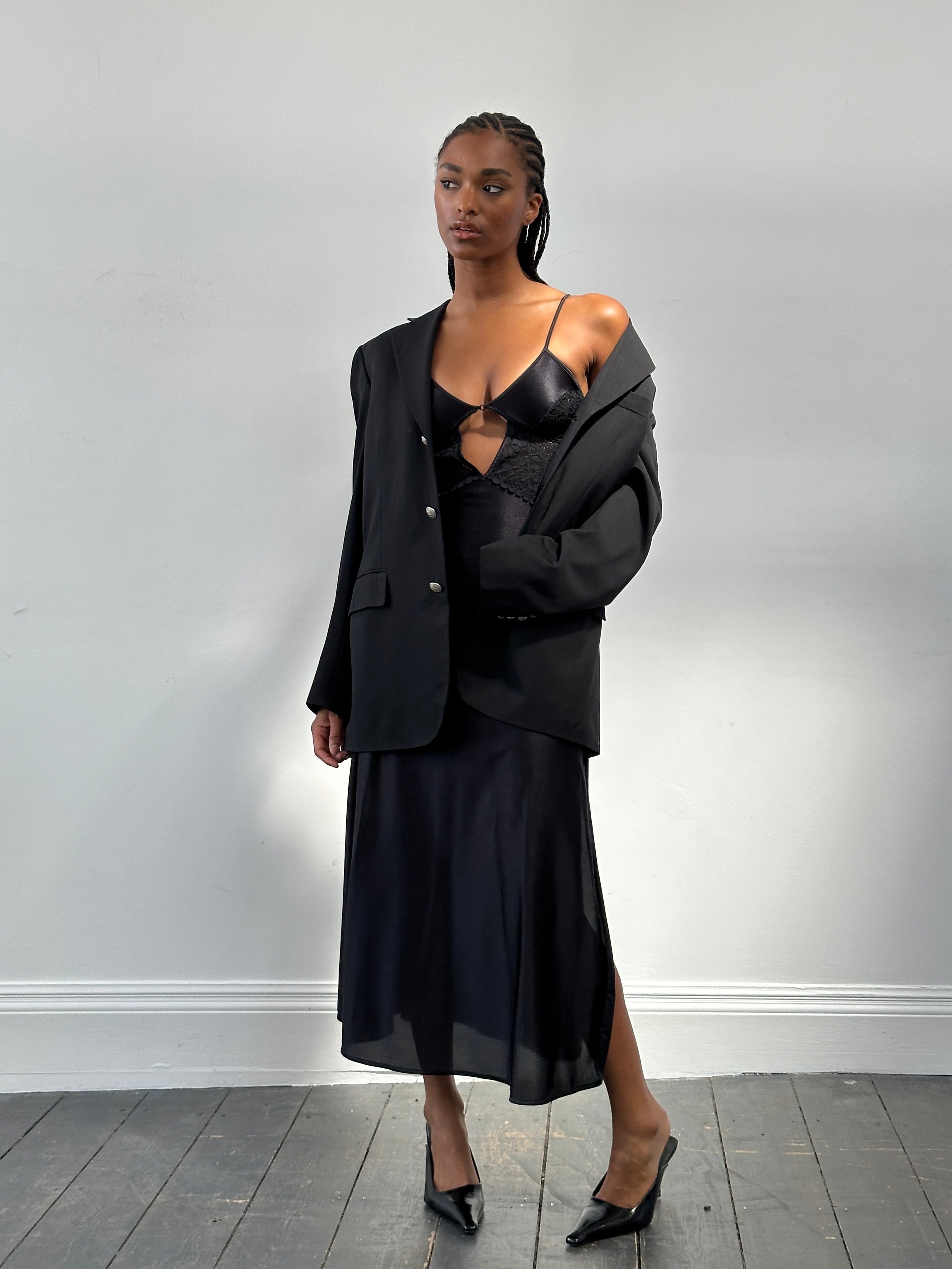 Vintage 2000s Lace Satin Maxi Slip Dress - XS | SYLK Vintage 2000s Lace Satin Maxi Slip Dress - XS | SYLK