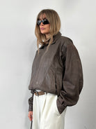 Vintage Distressed Leather Bomber Jacket - M - SYLK