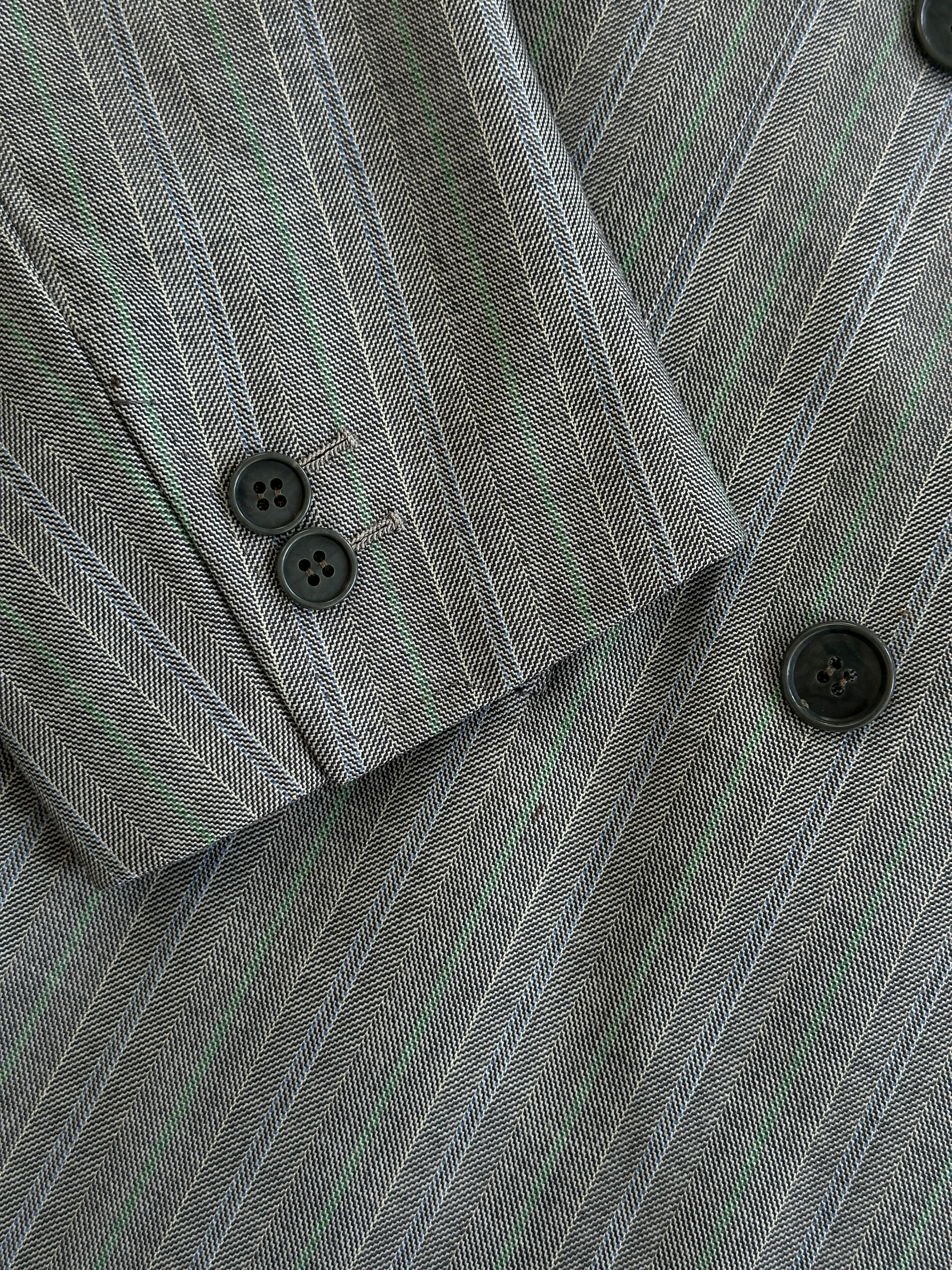 Italian Vintage Pure Wool Stripe Double Breasted Suit - 36R/W28 - SYLK