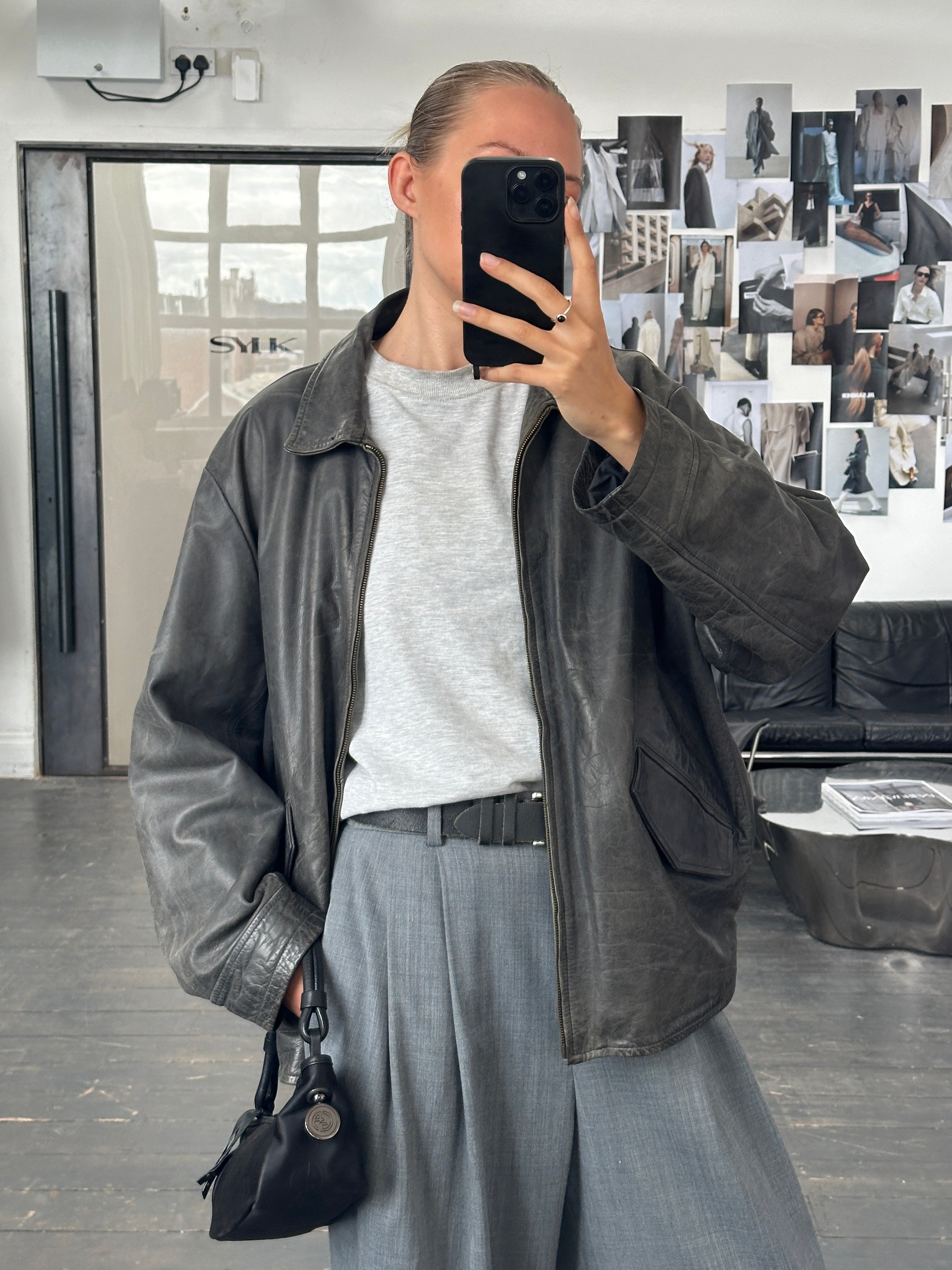 Vintage 1990s Aged Boxy Leather Jacket - L/XL | SYLK