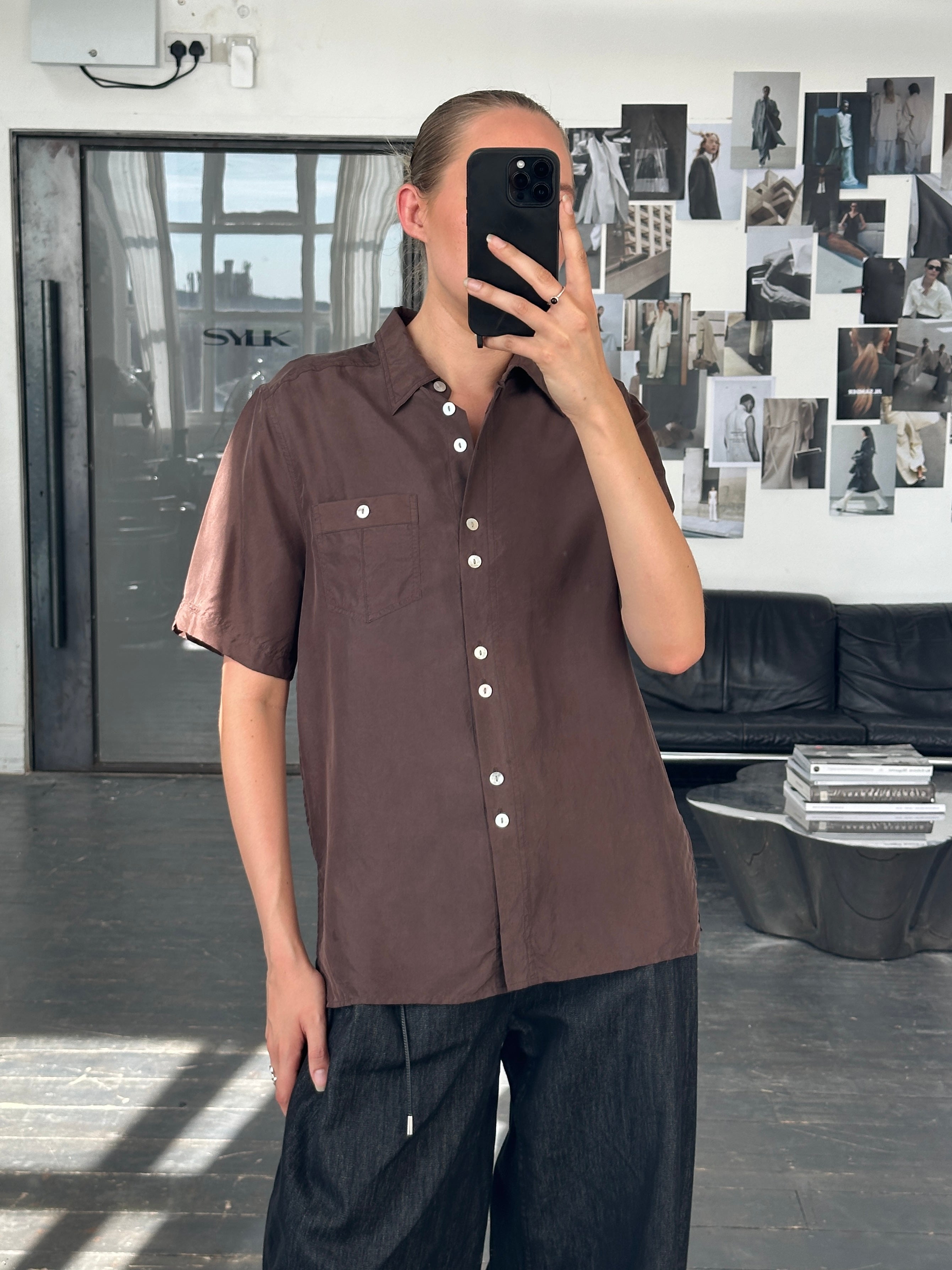 Vintage 1990s pure silk short sleeve shirt by Vintage, featuring a classic design and smooth silk fabric in a mid-size fit.