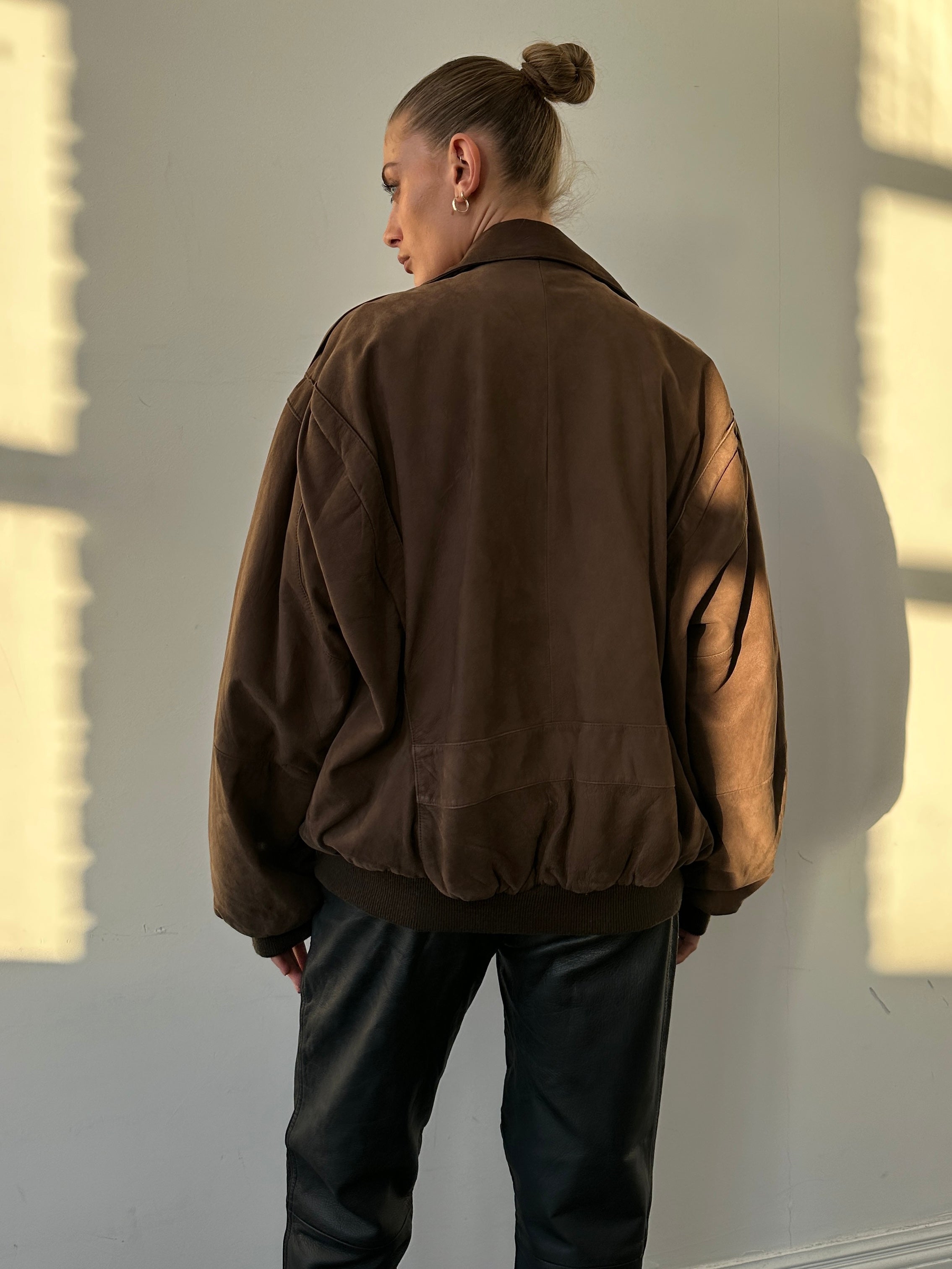 Vintage Nubuck Leather Bomber Jacket - L - SYLK