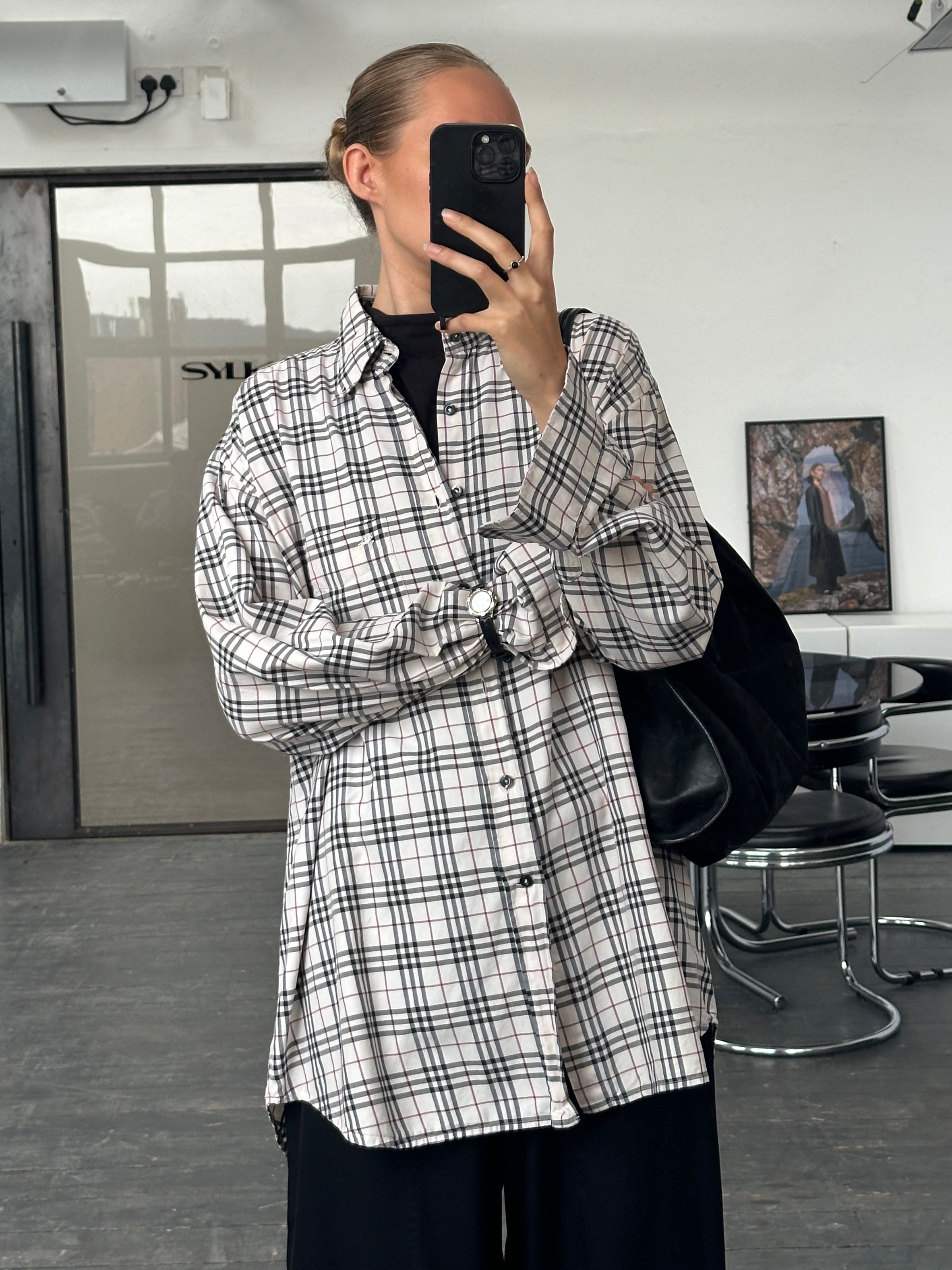 Burberry London 2000s Nova Check cotton logo shirt in XL, featuring classic check pattern and signature branding.