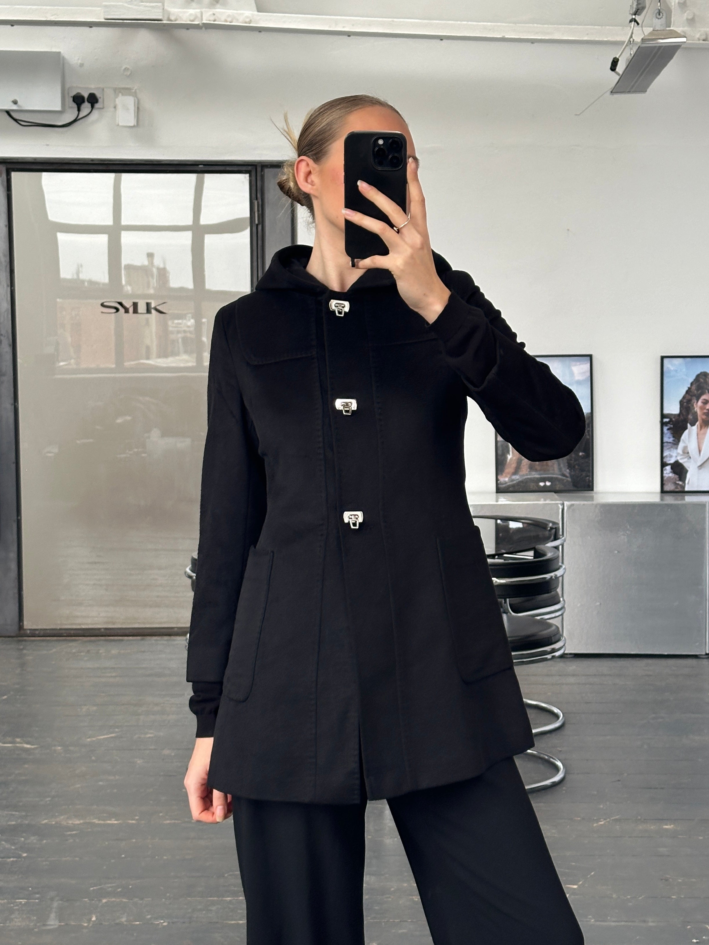 Max Mara Studio 2000s Pure Wool Hooded Coat - XS - SYLK