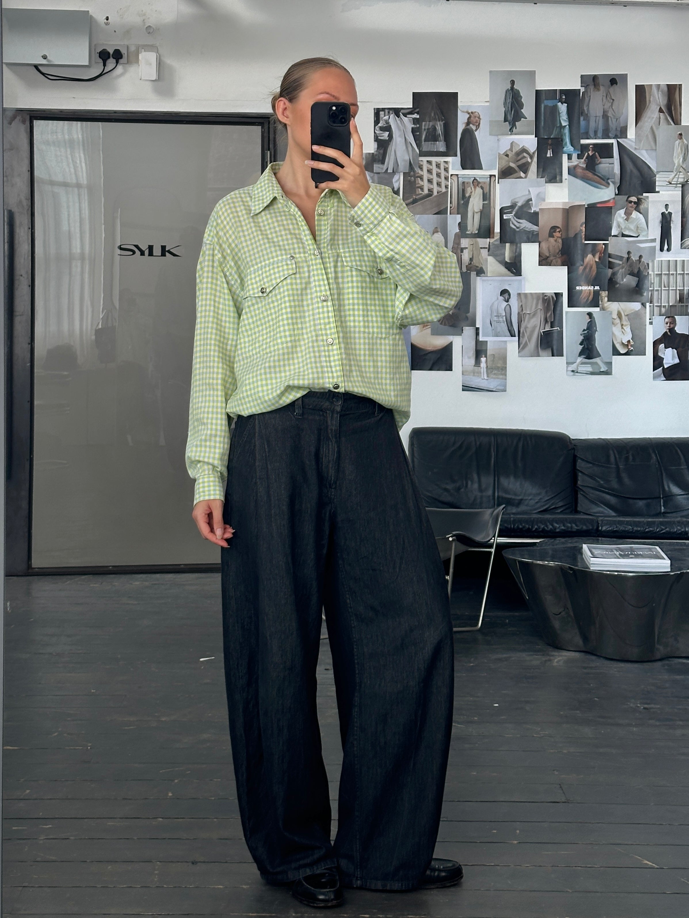 Versace Jeans Couture 1990s check cotton shirt in size L/XL, featuring a bold plaid pattern and classic button-up design.