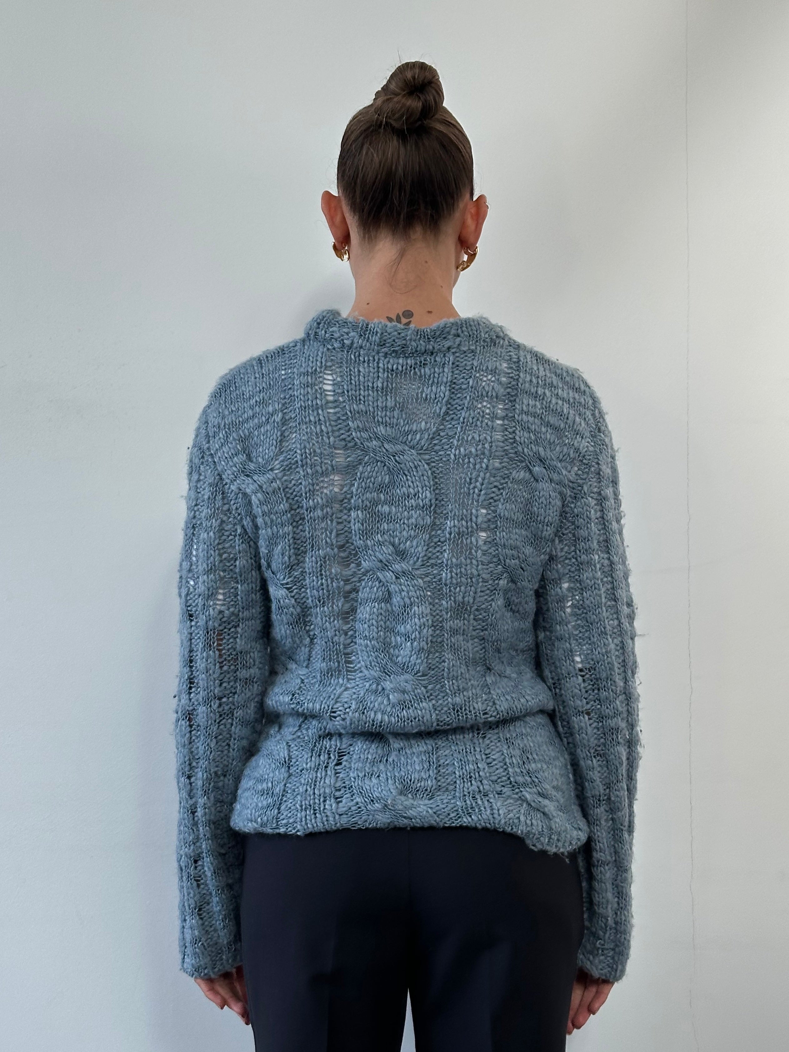 Roberto Cavalli Just Cavalli 00s wool knitted jumper in size M, featuring a textured wool knit and classic design.