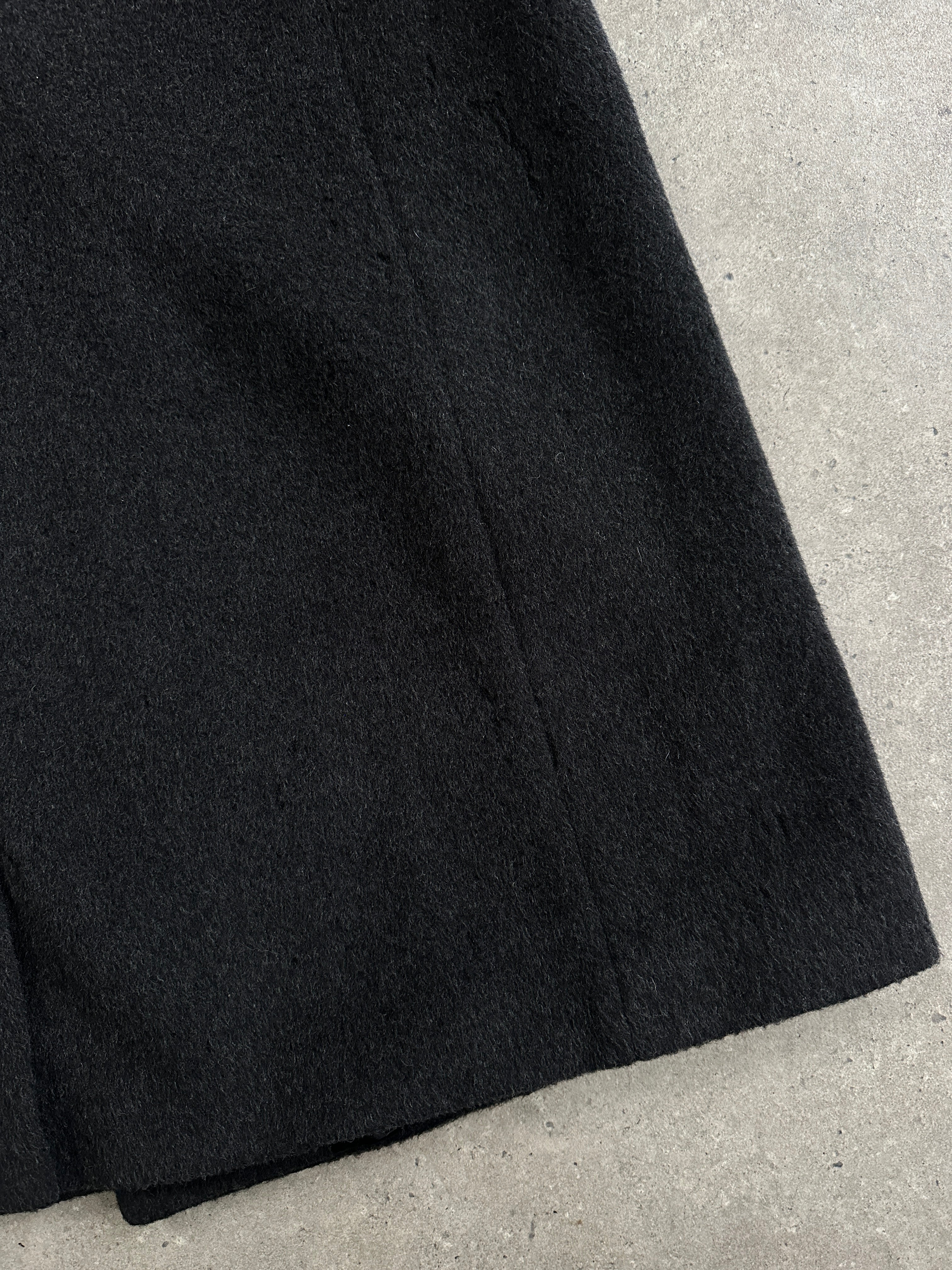 Vintage British 1990s wool cashmere double-breasted coat in XL, featuring classic style and warm, textured fabric.