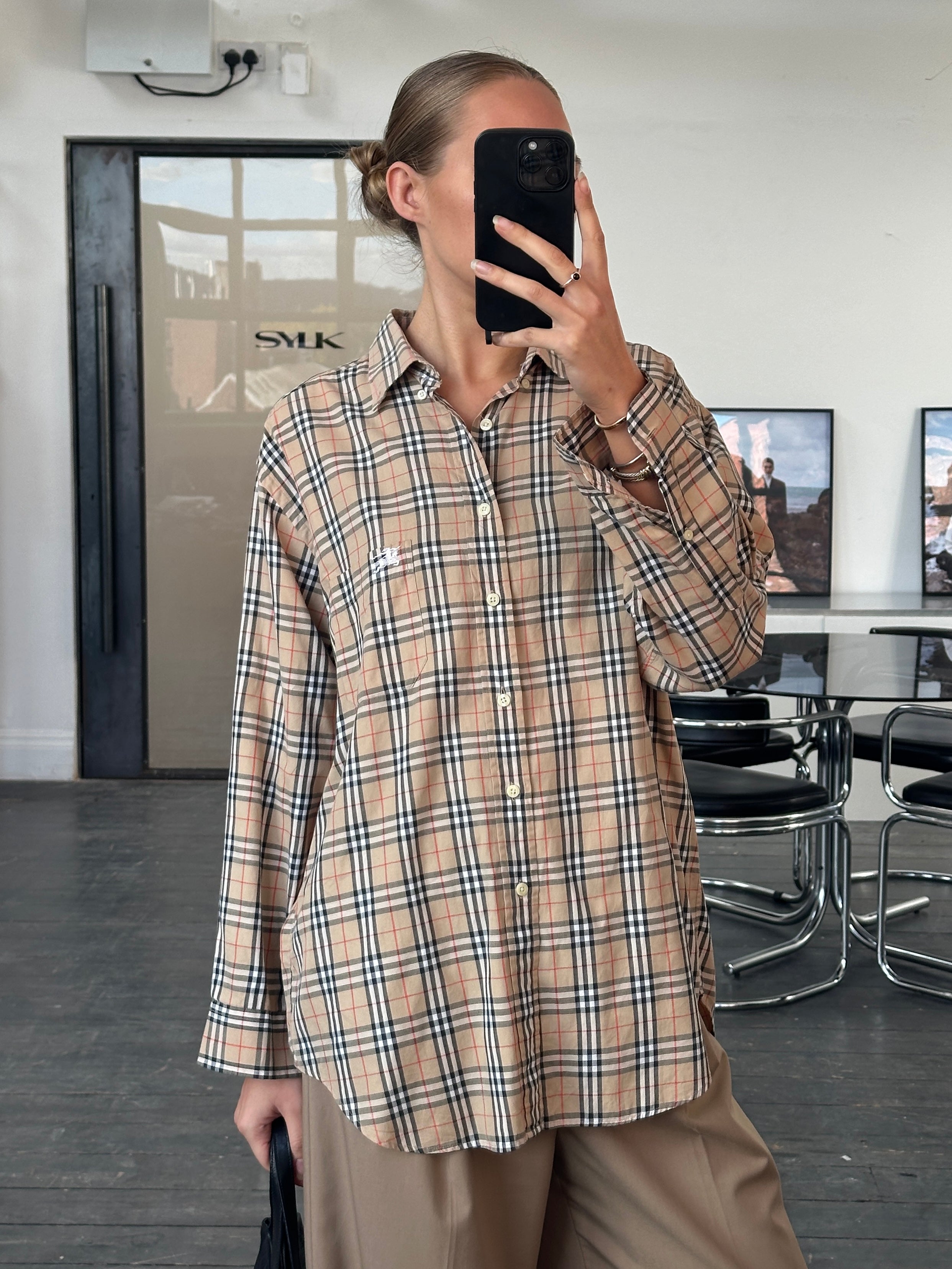 Burberry 1990s Archive Nova Check cotton shirt in XL, featuring classic plaid pattern and button-front design.