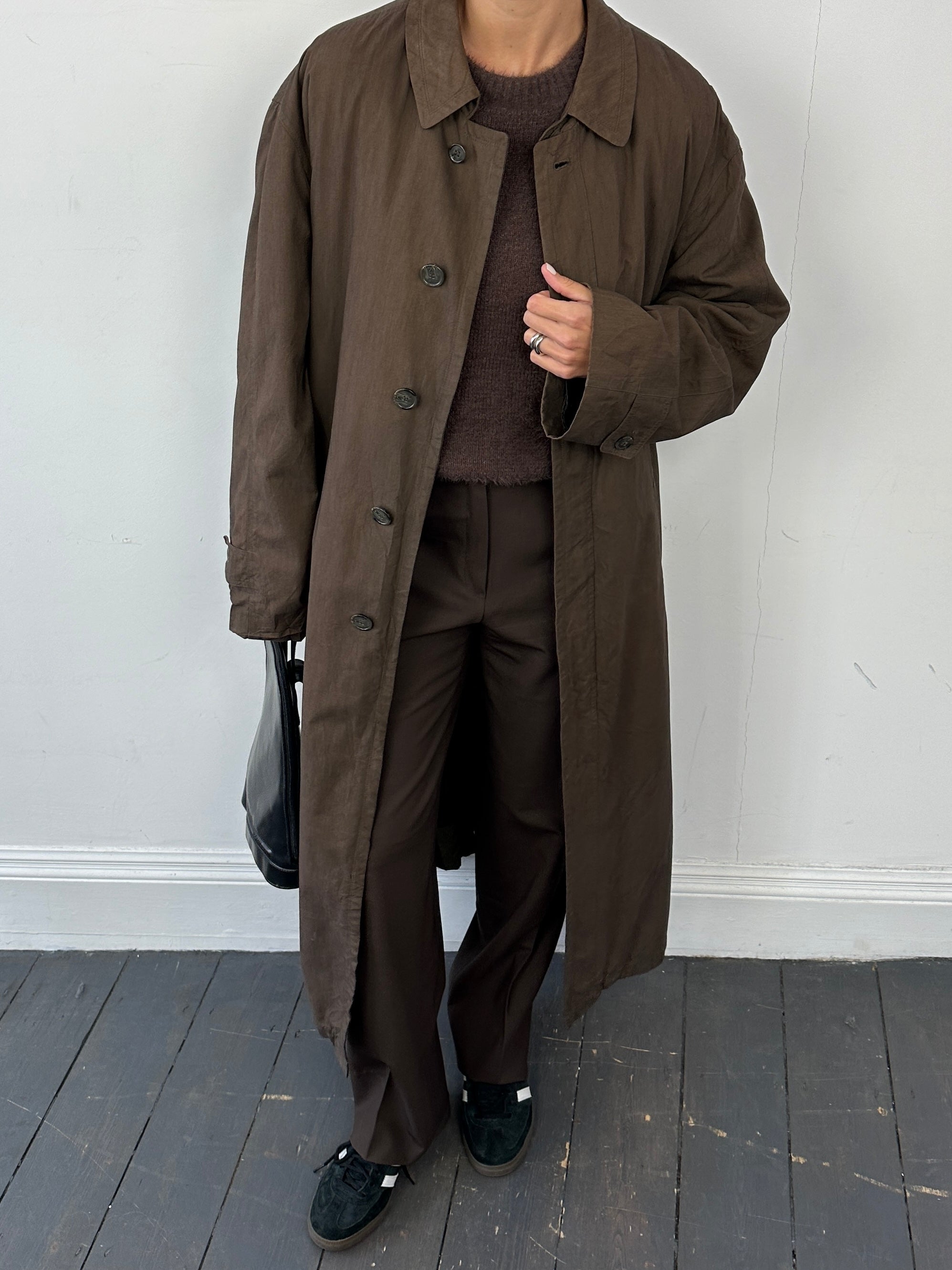 Chaps cotton floor-length belted trench coat in XL, featuring classic design with a belt and long sleeves.