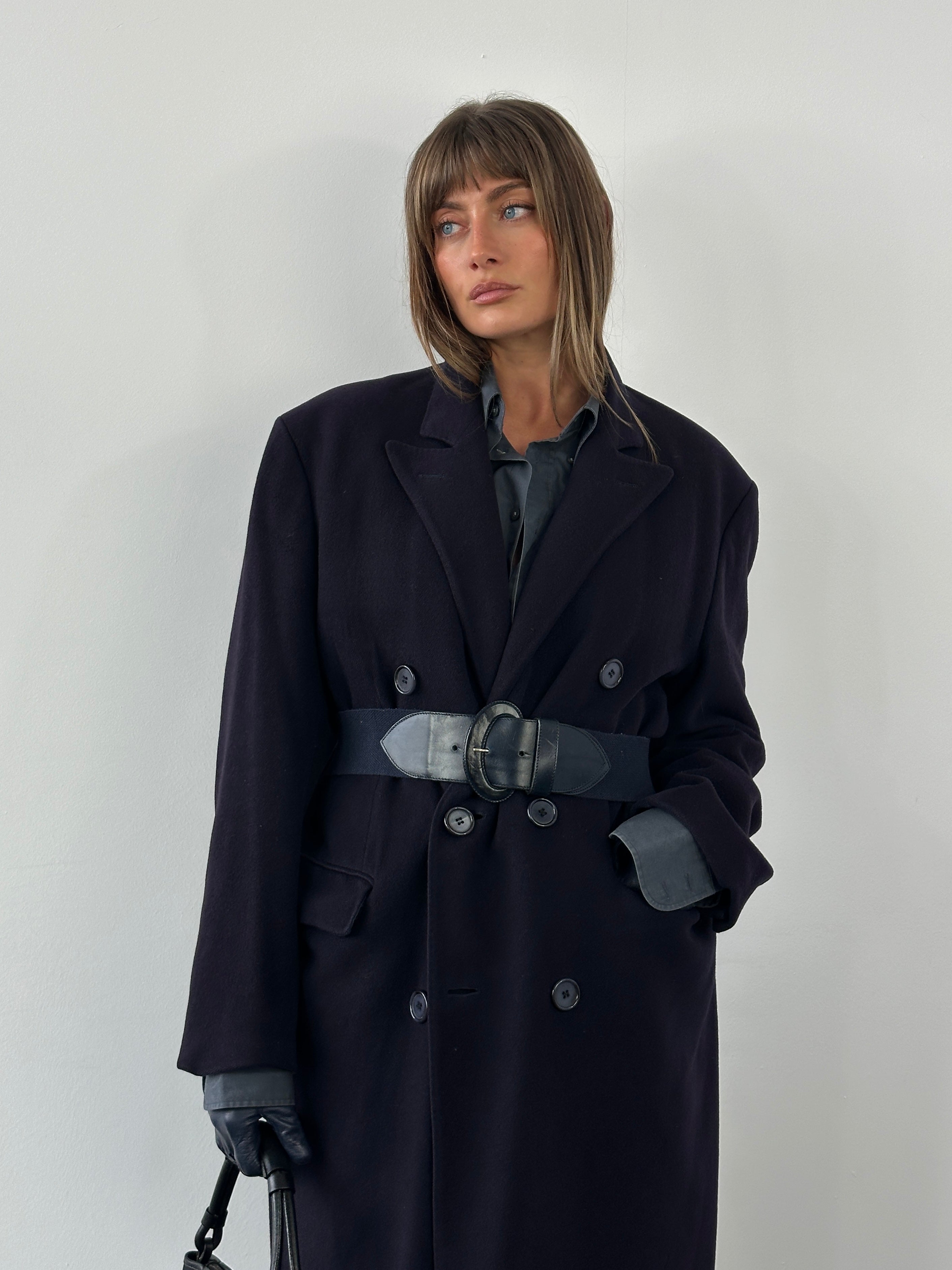 Vintage Harrods x Berwin & Berwin 1980s pure cashmere double-breasted coat in XL with classic tailored design.