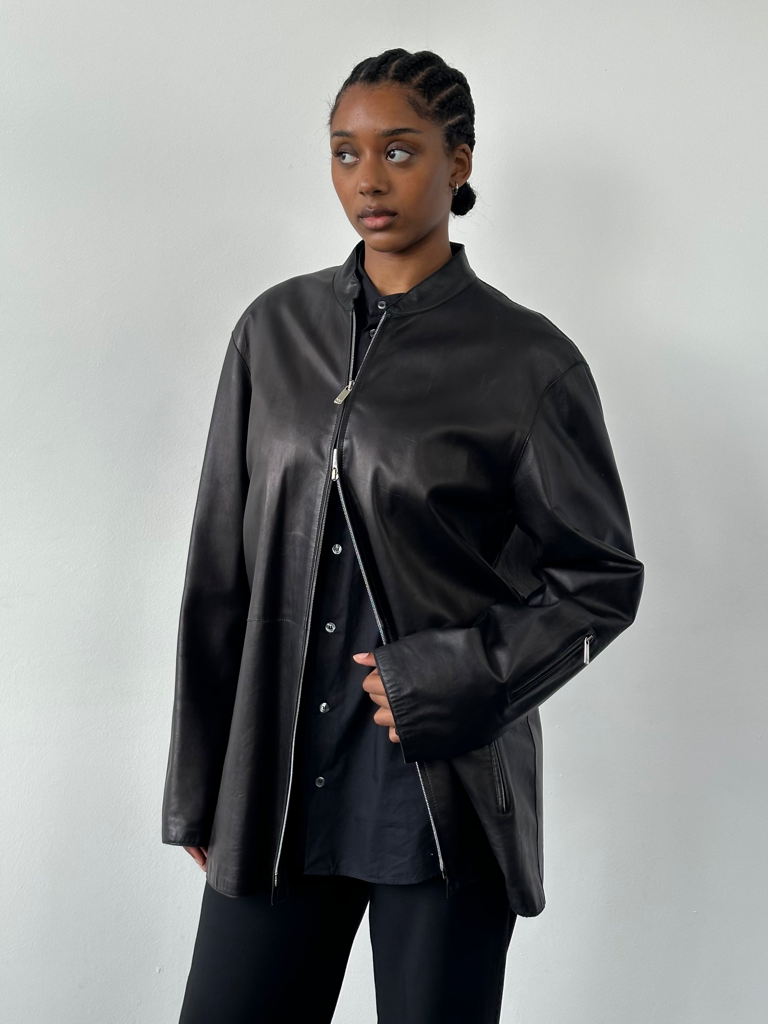 Emporio Armani 2000s Double Zip Leather Jacket - XL | SYLK