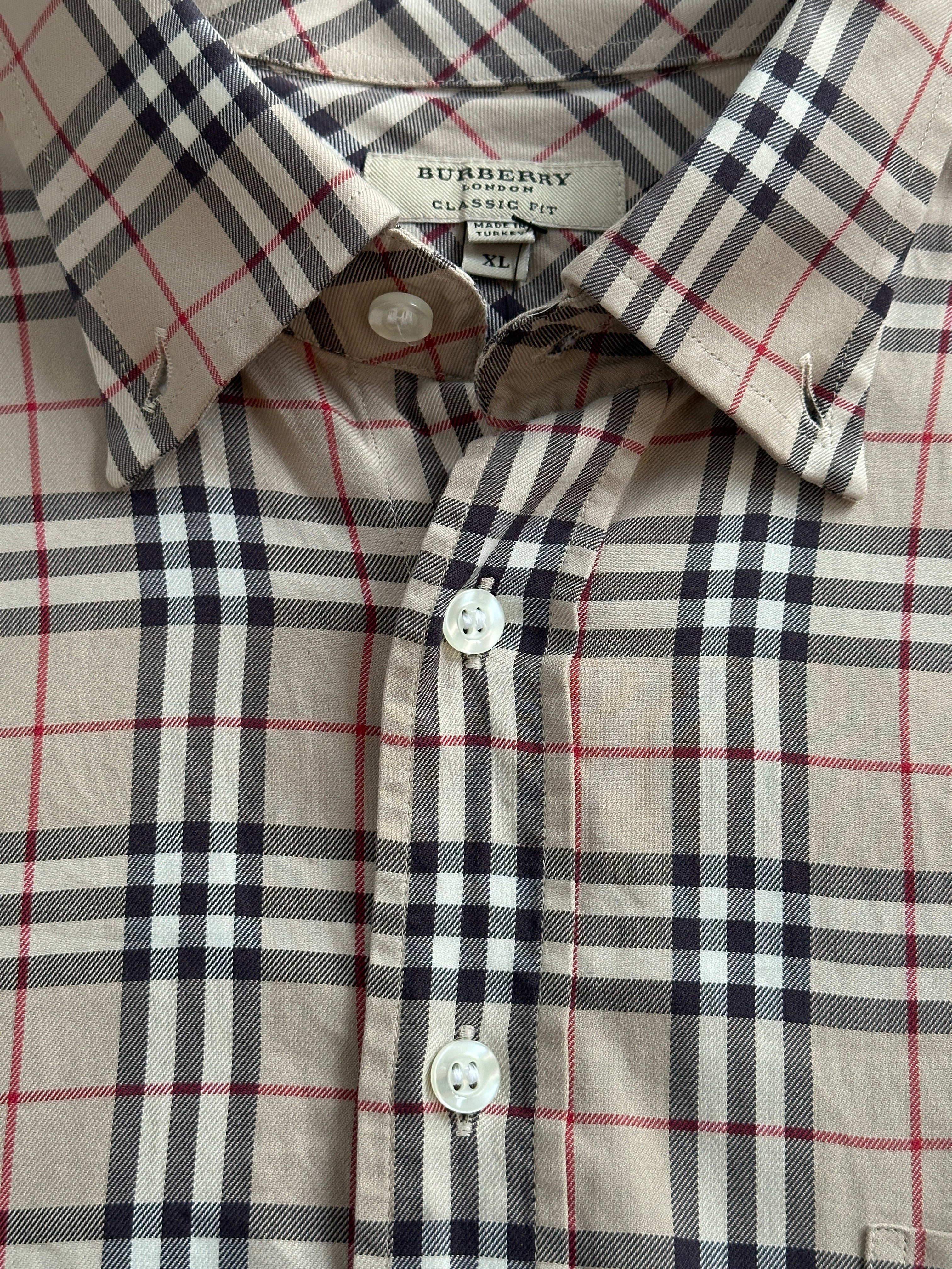 Burberry 2000s house check cotton shirt in XL, featuring classic plaid pattern and button-down collar.