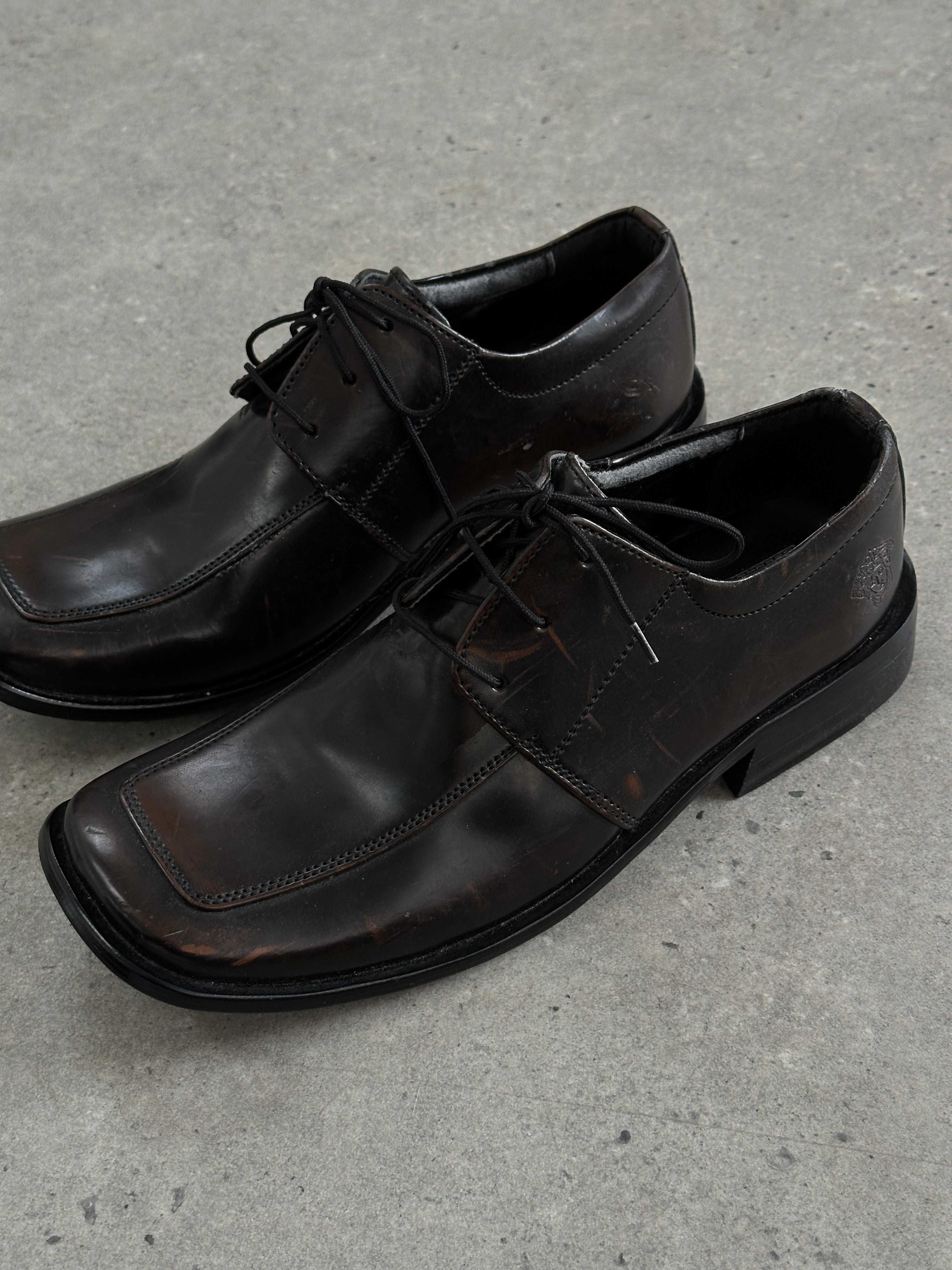 Versace Classic V2 leather square toe loafers in UK 7, stylish men's shoes with a sleek design and polished finish.