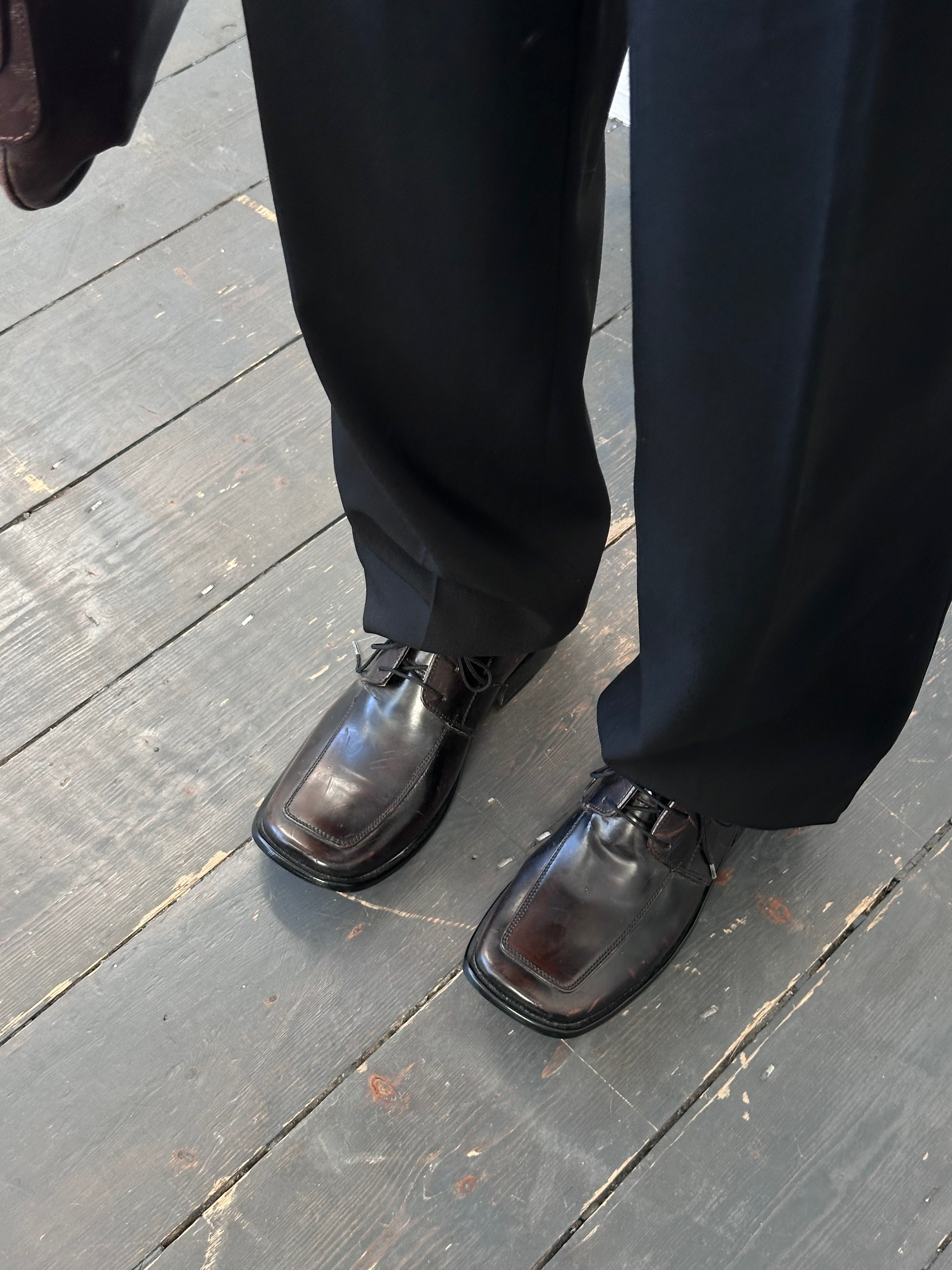 Versace Classic V2 leather square toe loafers in UK 7, stylish men's shoes with sleek design and premium finish.