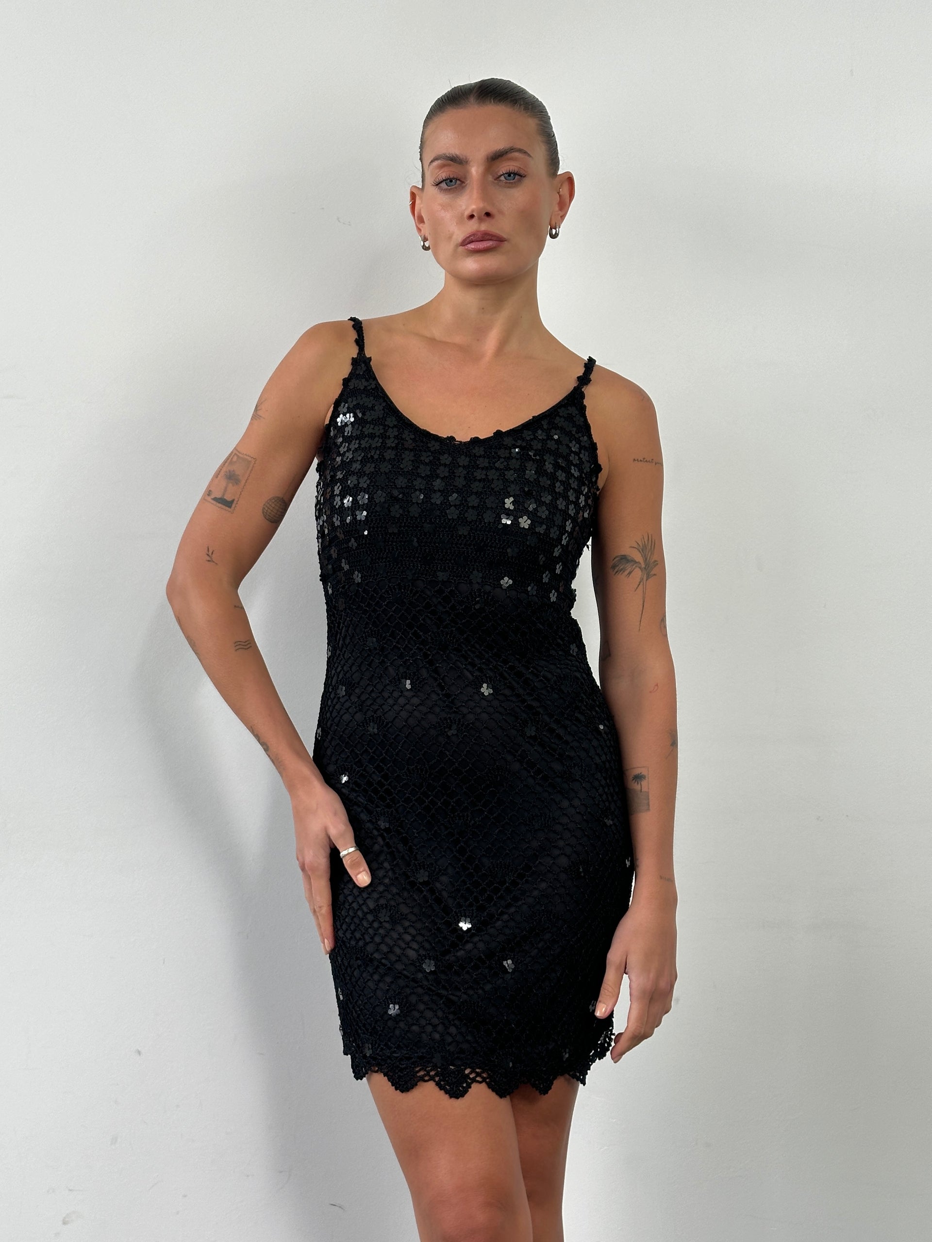 cute red dresses Vintage Sequin Crochet Midi Slip Dress - XS/S