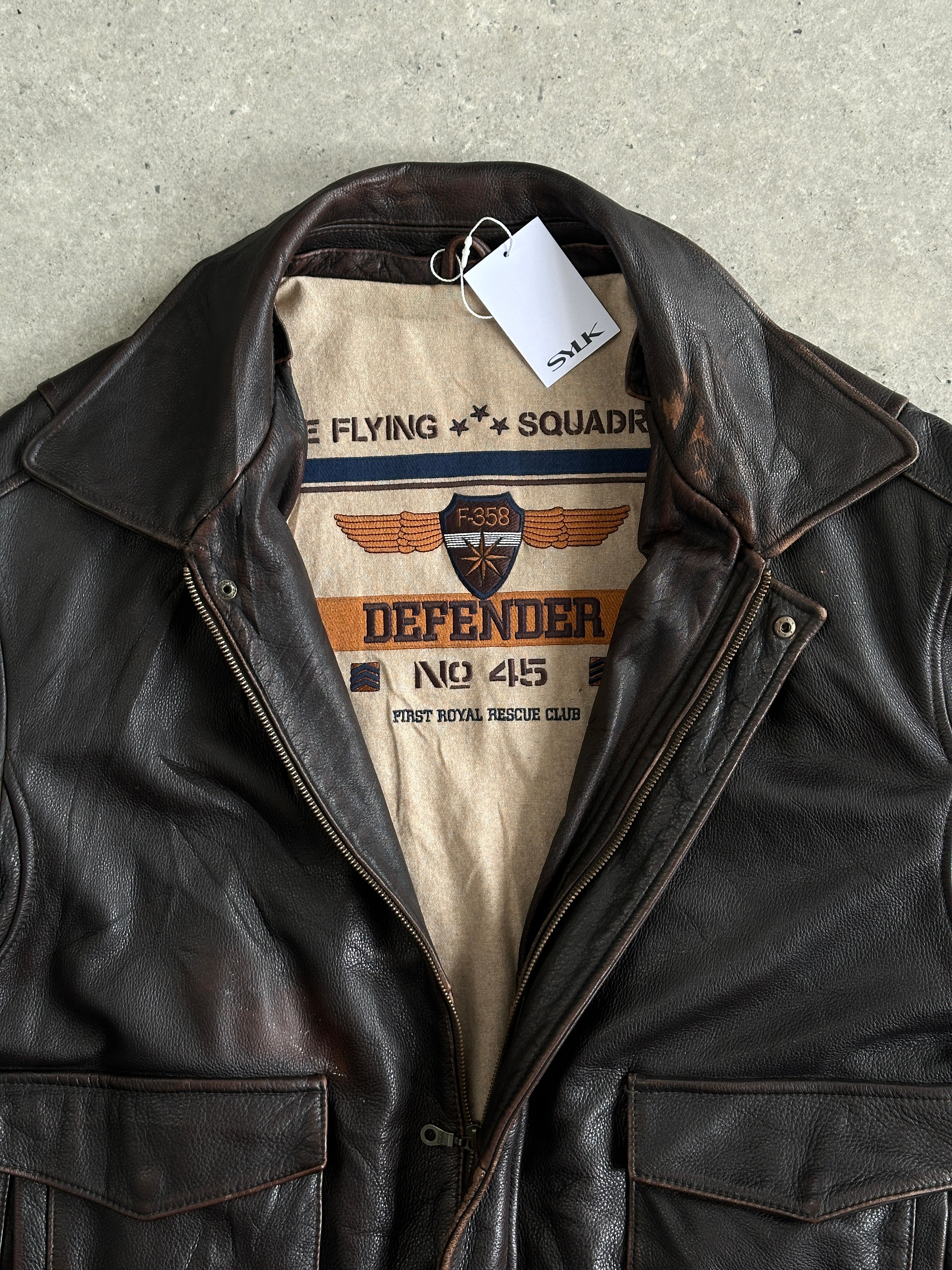 Vintage Distressed Leather Flight Jacket - XL/XXL - SYLK