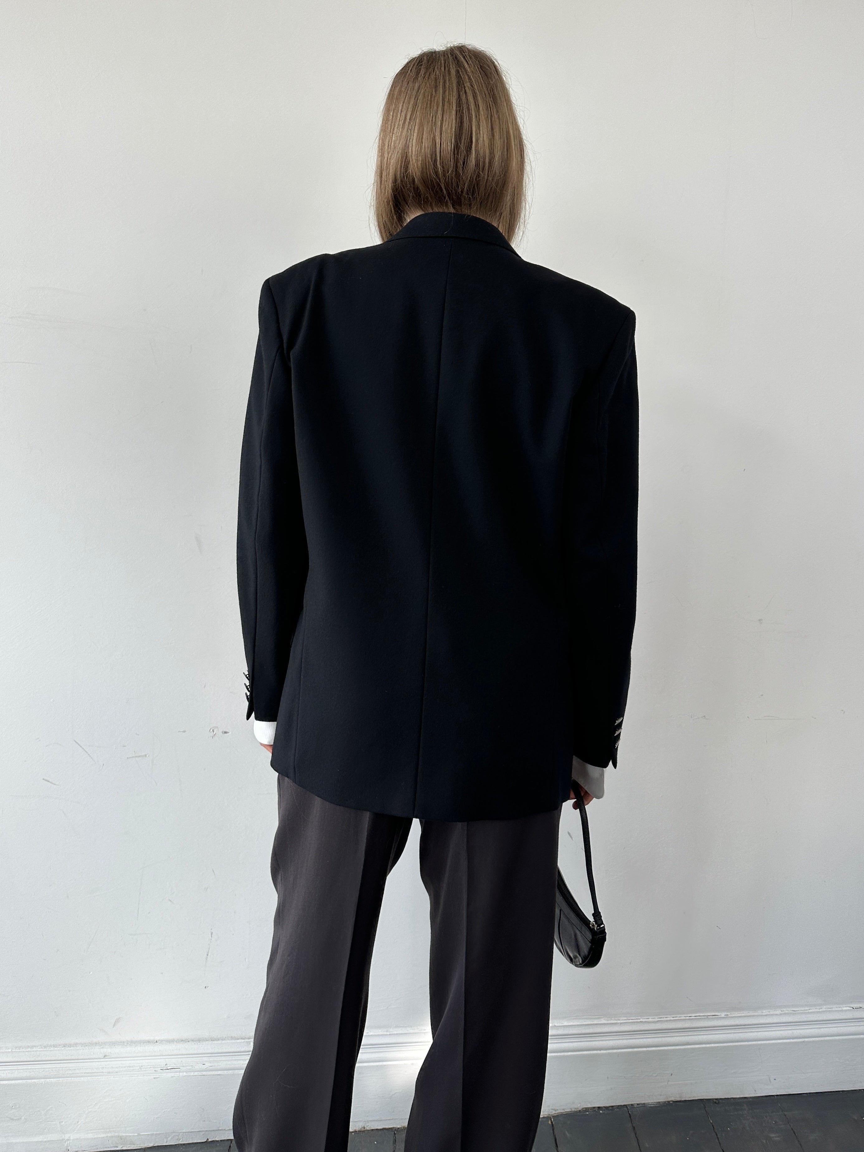 St Michael men's single-breasted blazer in cashmere wool, size 42S, featuring classic lapel and tailored fit.