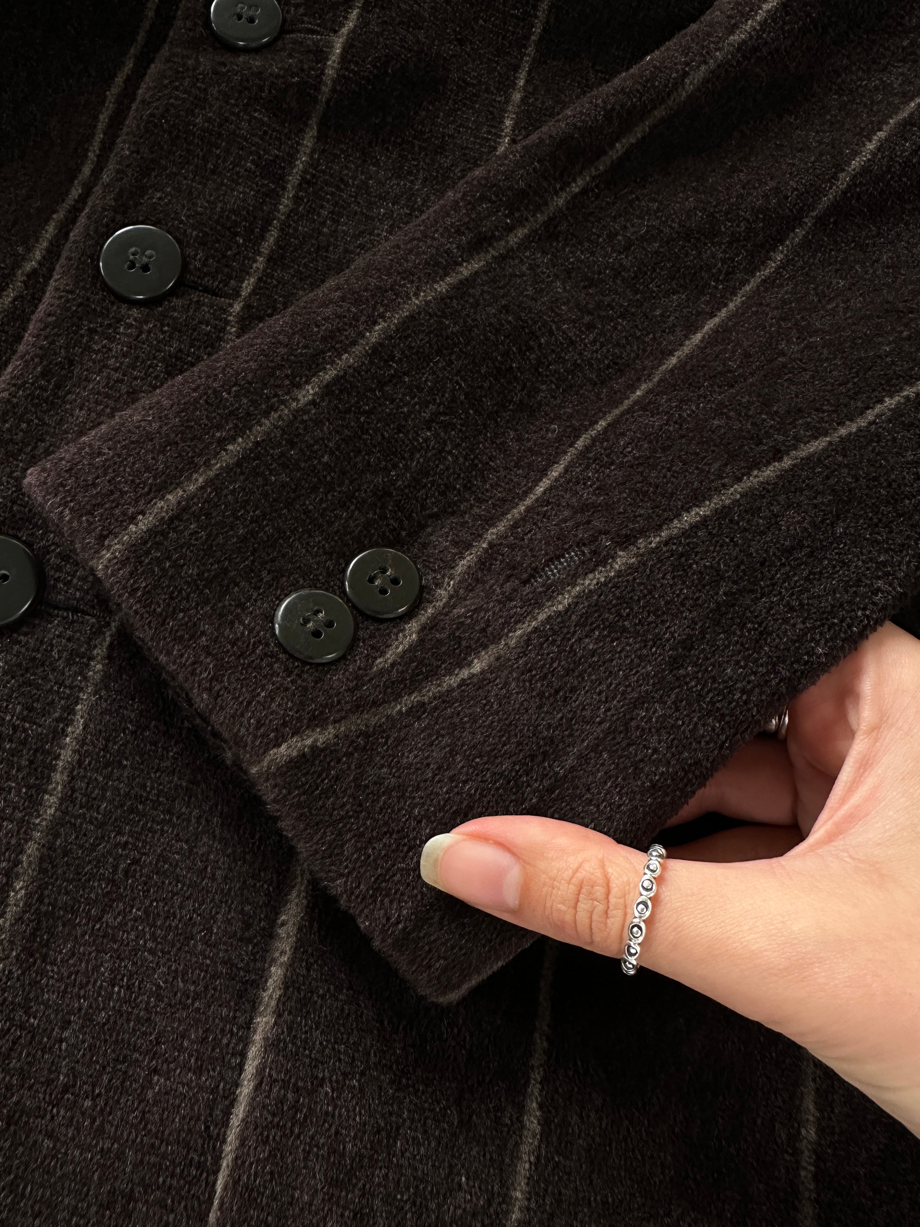 Emporio Armani wool fuzzy stripe blazer coat in size 42R/XL, featuring a stylish pattern and tailored fit.