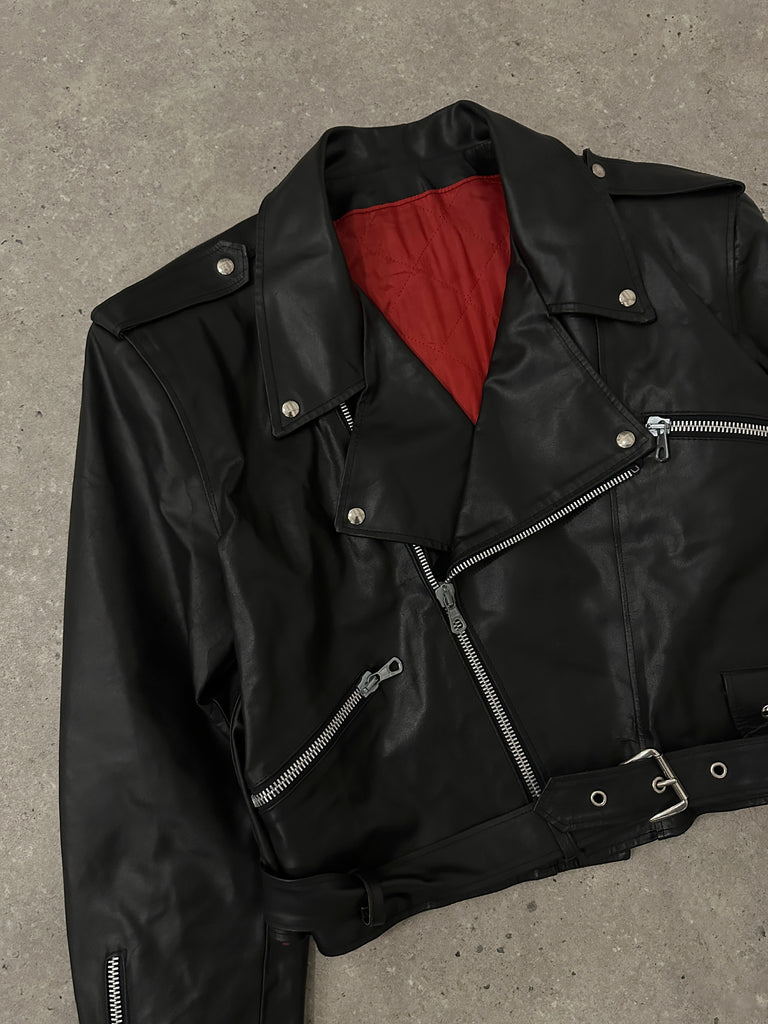 Italian Vintage Cropped Leather Biker Jacket - M - SYLK