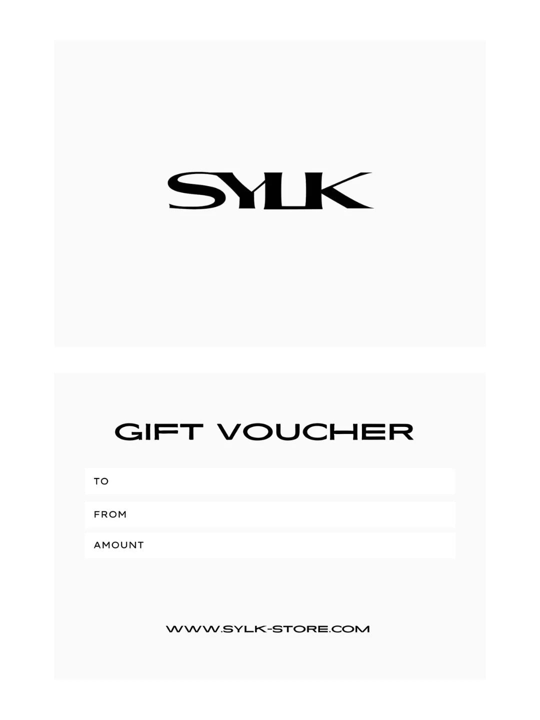 SYLK gift card with a sleek design, perfect for gifting, featuring the brand logo and vibrant colors on the front.