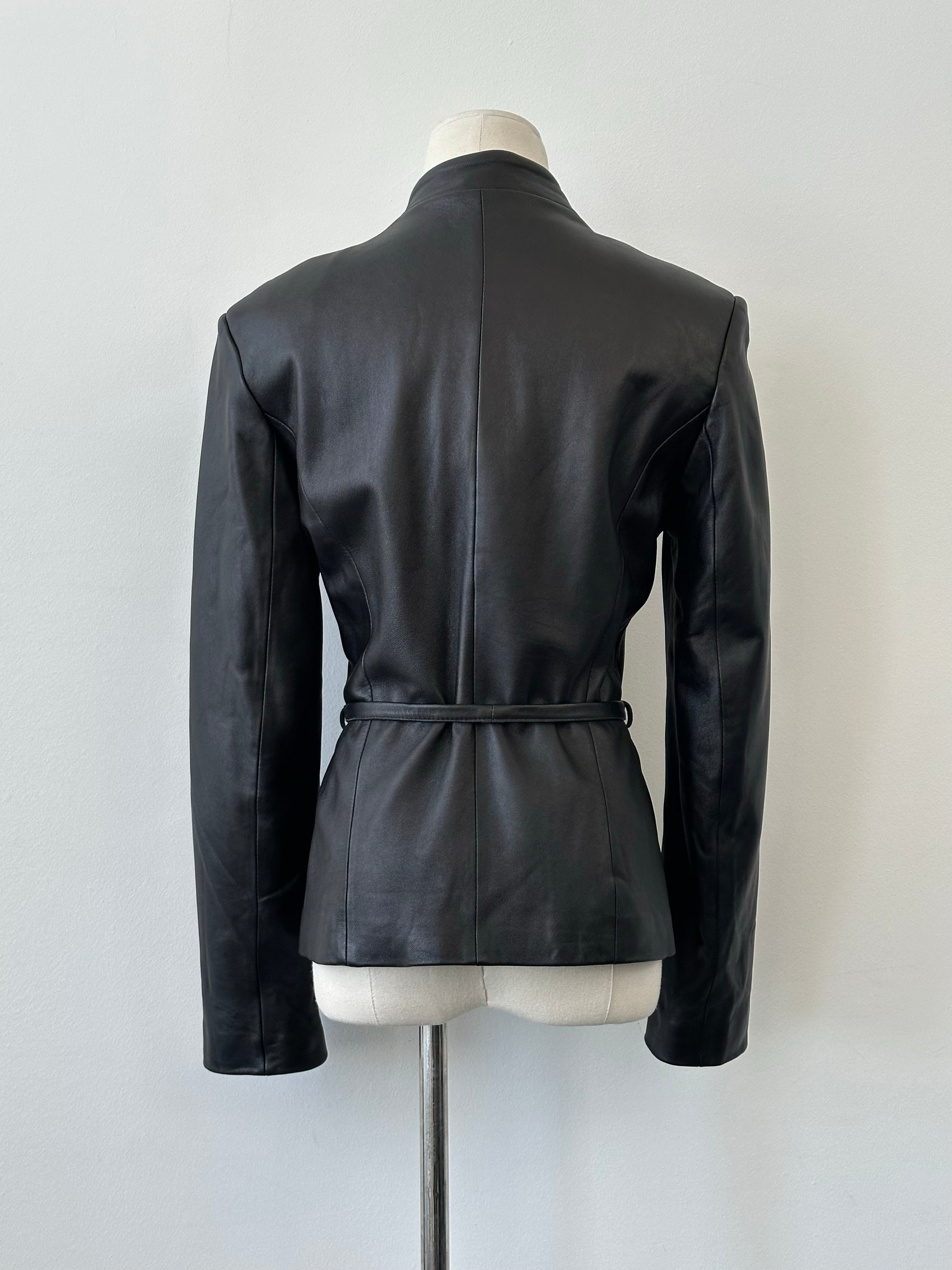 Vintage 1990s Asymmetric Belted Leather Jacket - S