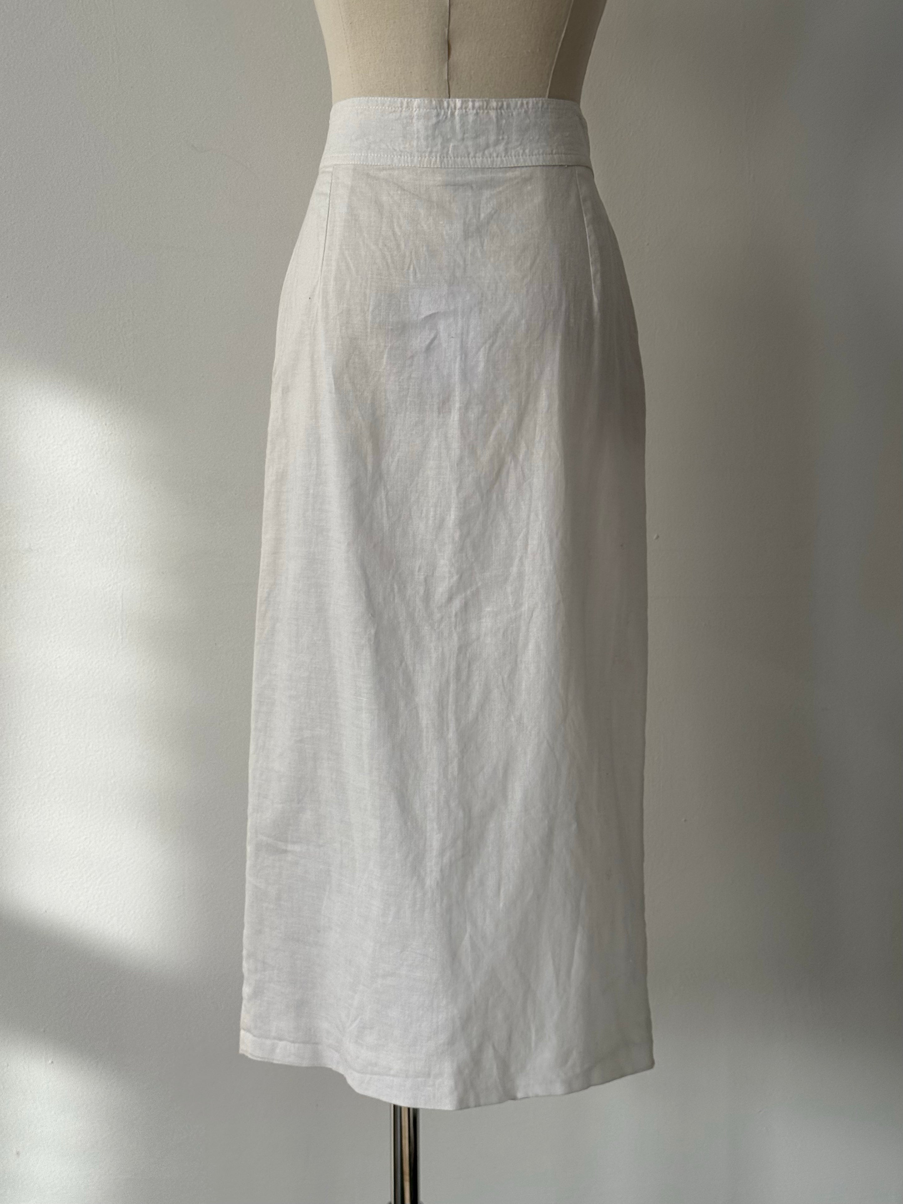 Vintage 1990s Linen Midi Skirt - W25
