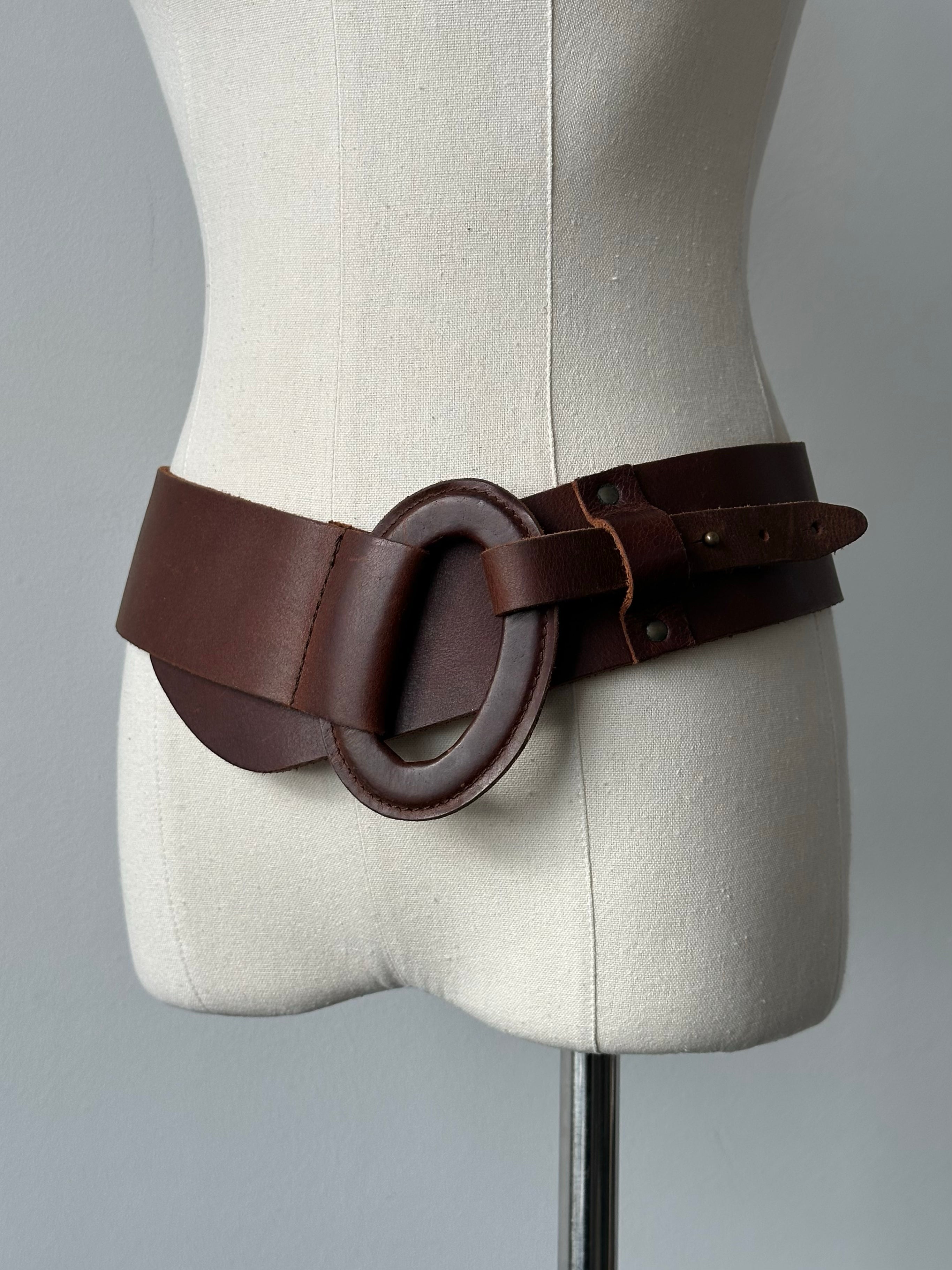 Vintage 1990s Chunky Oval Leather Belt - W36-38