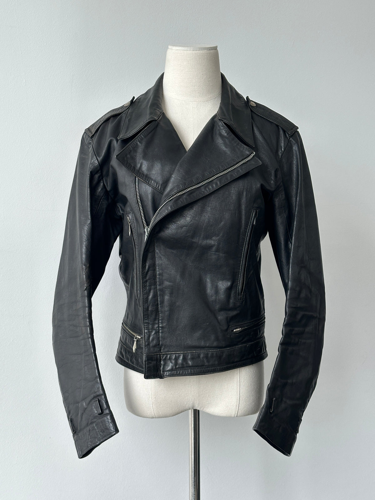 Vintage 1990s Fitted Moto Leather Jacket - XS-S