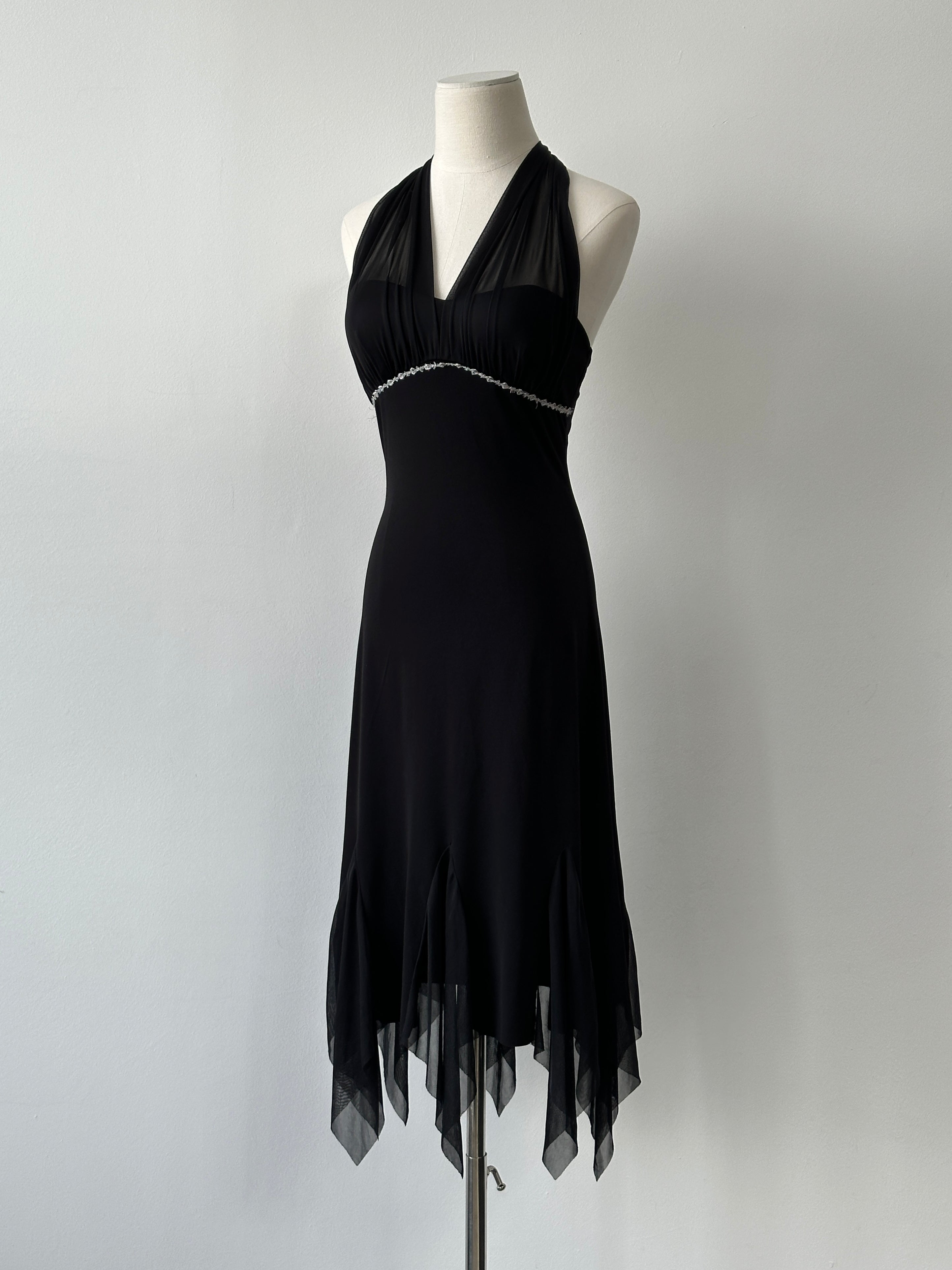 Vintage 2000s Halterneck Handkercheif Midi Dress - M