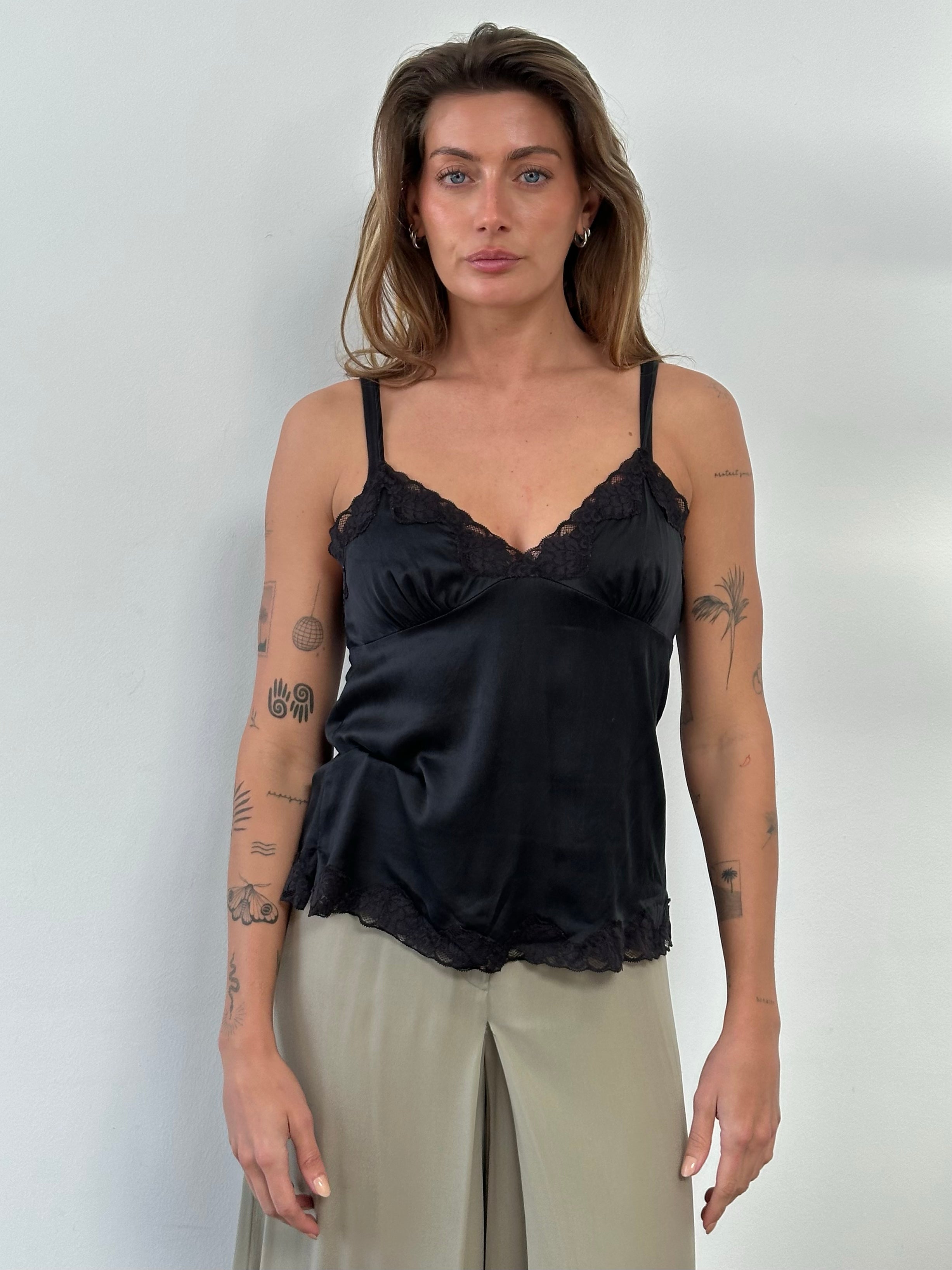 Vintage 1990s Silk Lace Cami Top - M