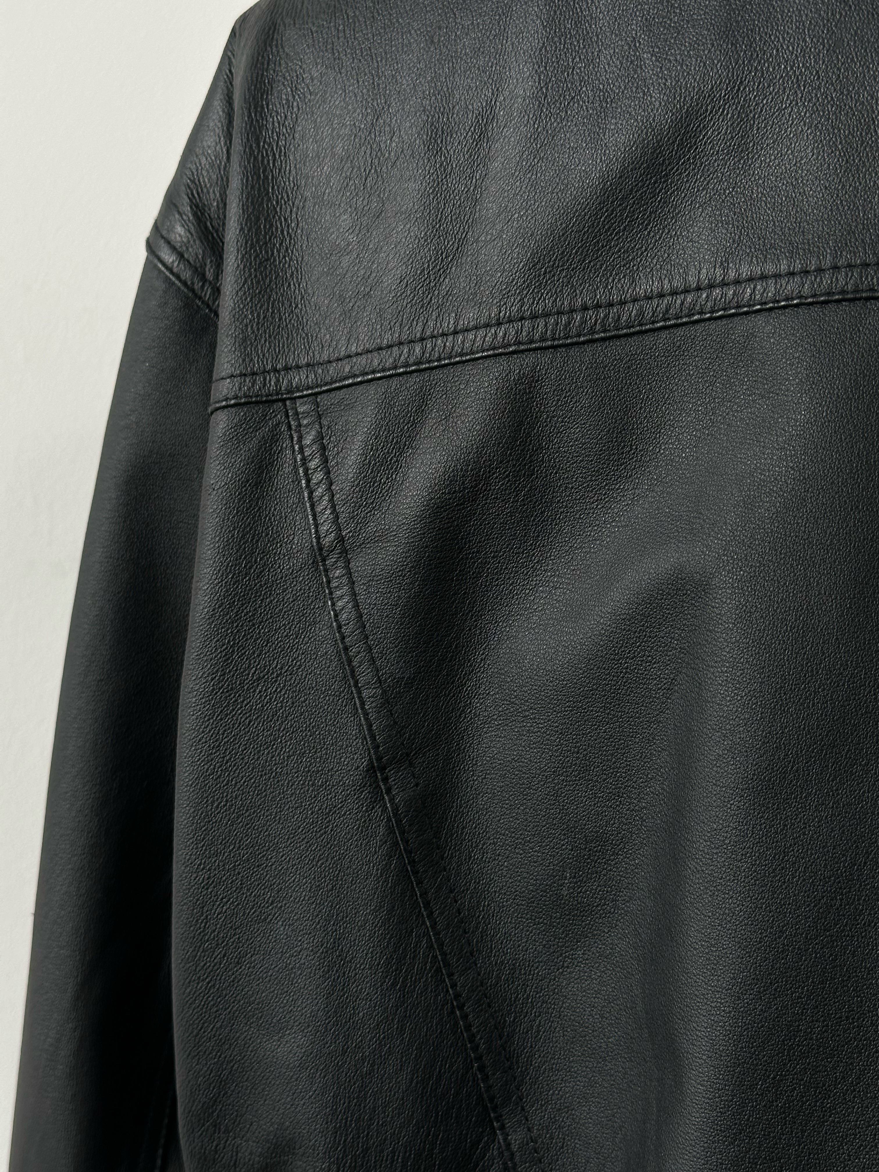 Vintage 1990s Boxy Leather Bomber Jacket - XL/XXL