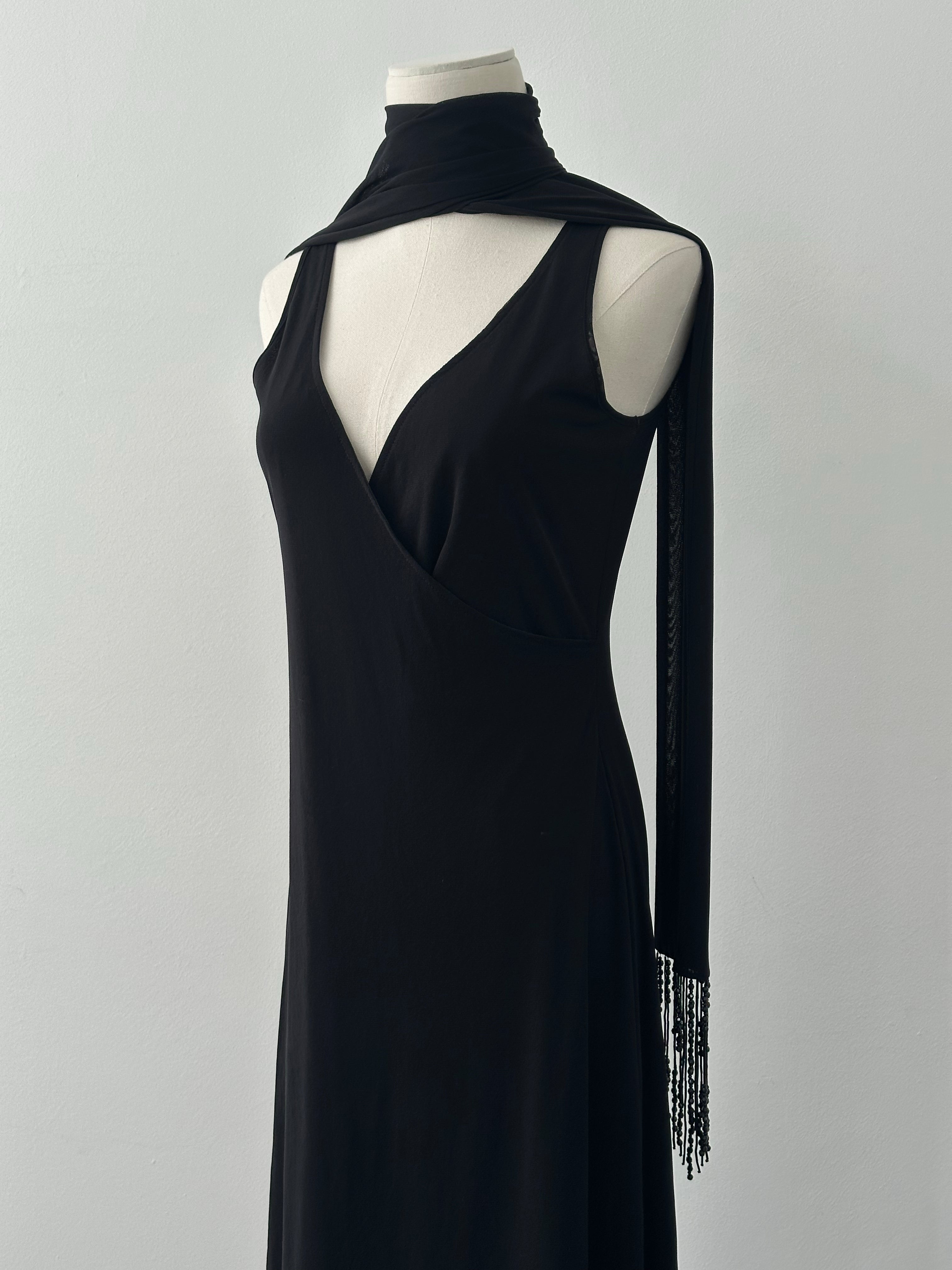 Vintage 1990s Beaded Scarf Wrap Midi Dress - M