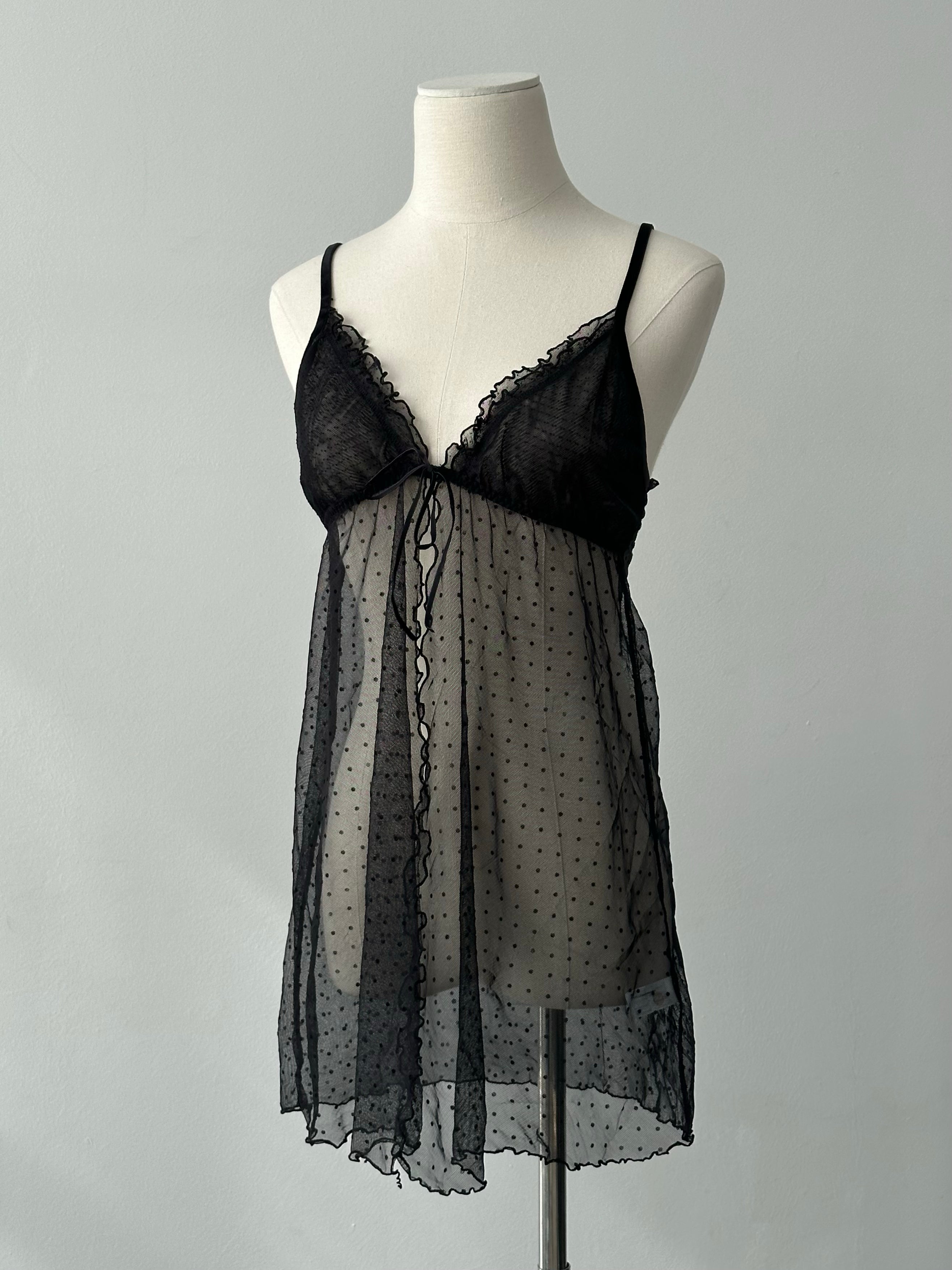 Vintage 2000s Sheer Split Polkadot Top - S