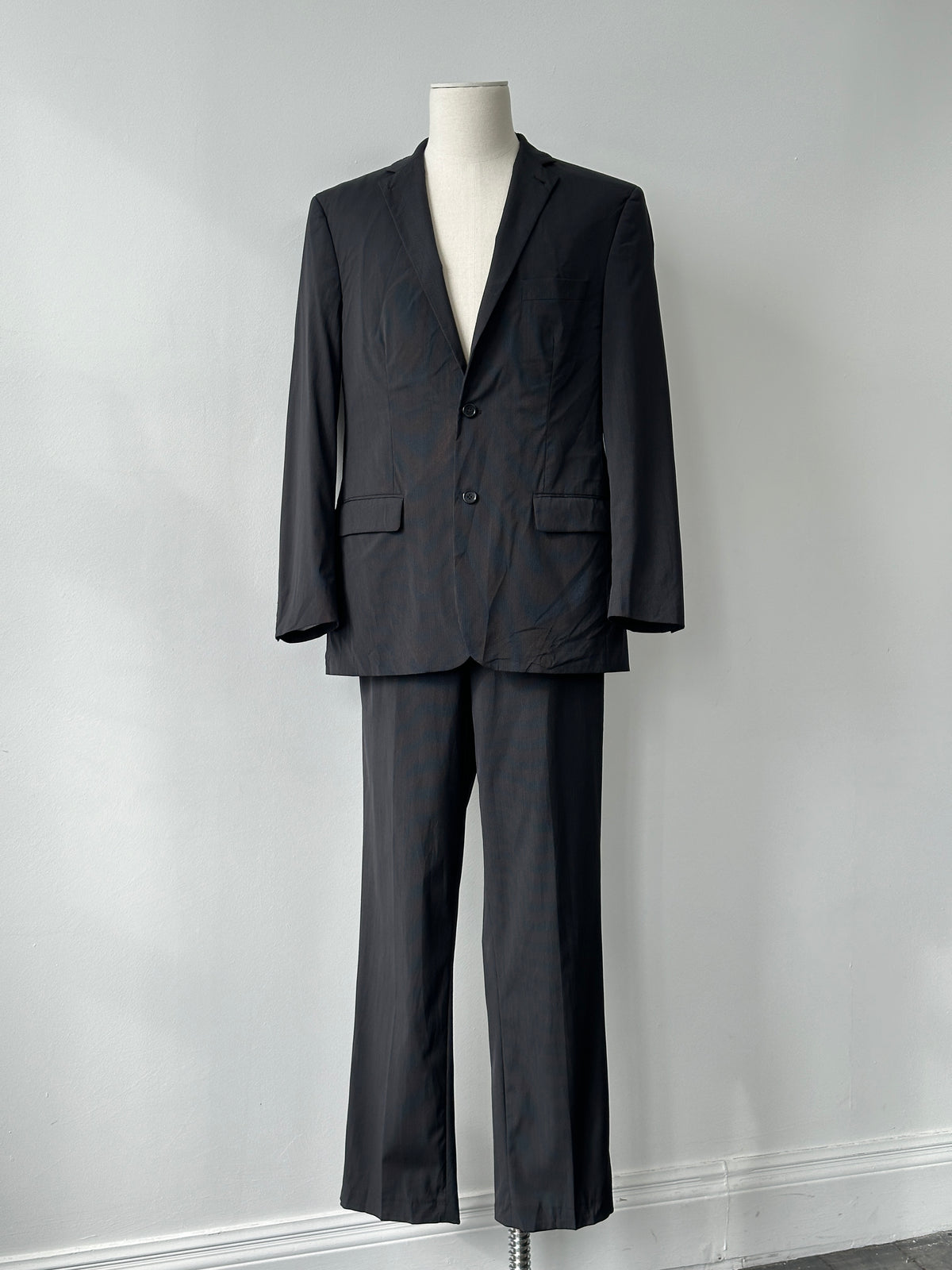 Vintage 2000s Wool Pinstripe High Neck Tailored Suit - 44R/W34