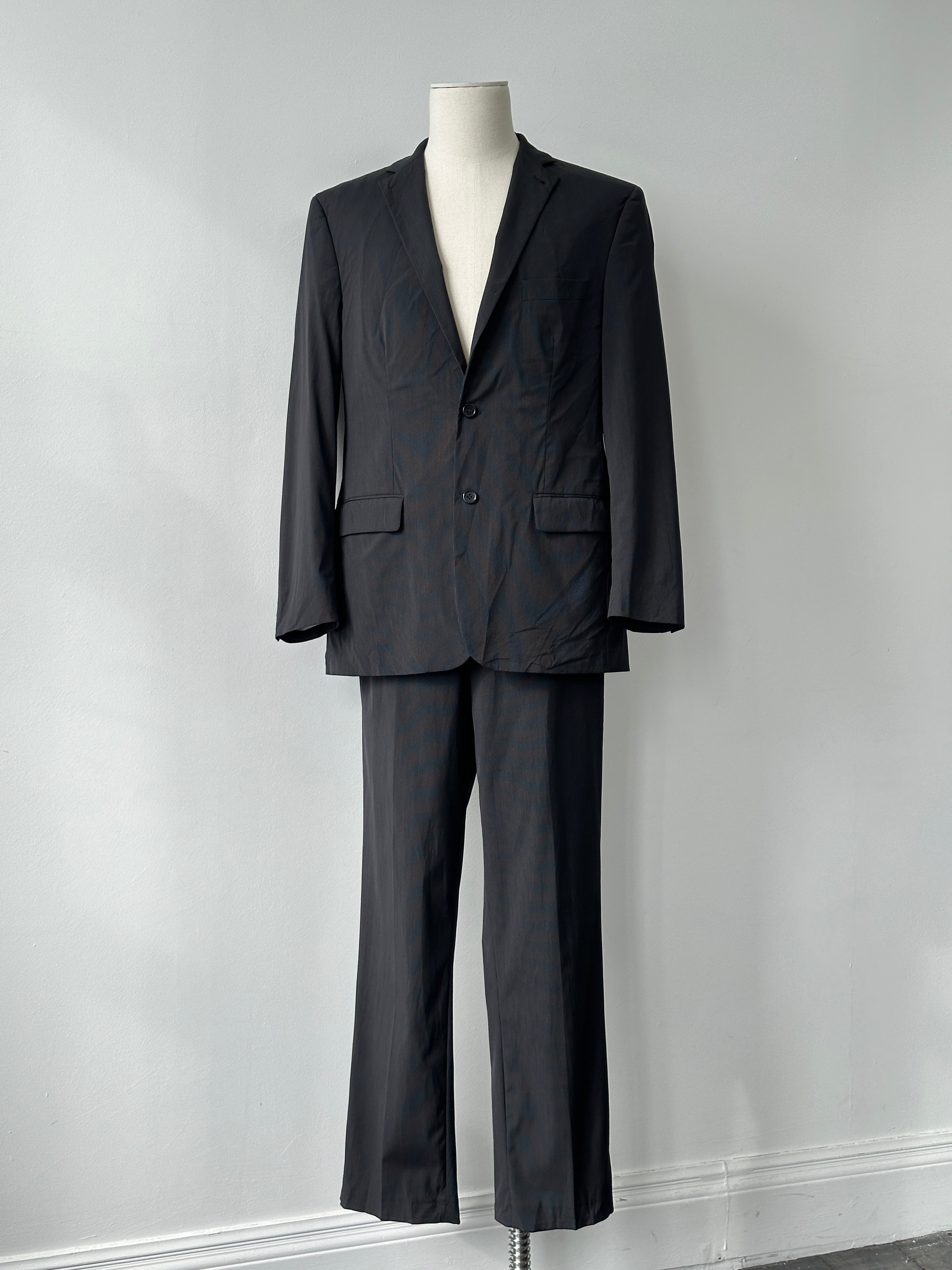 Vintage 2000s Wool Pinstripe High Neck Tailored Suit - 44R/W34