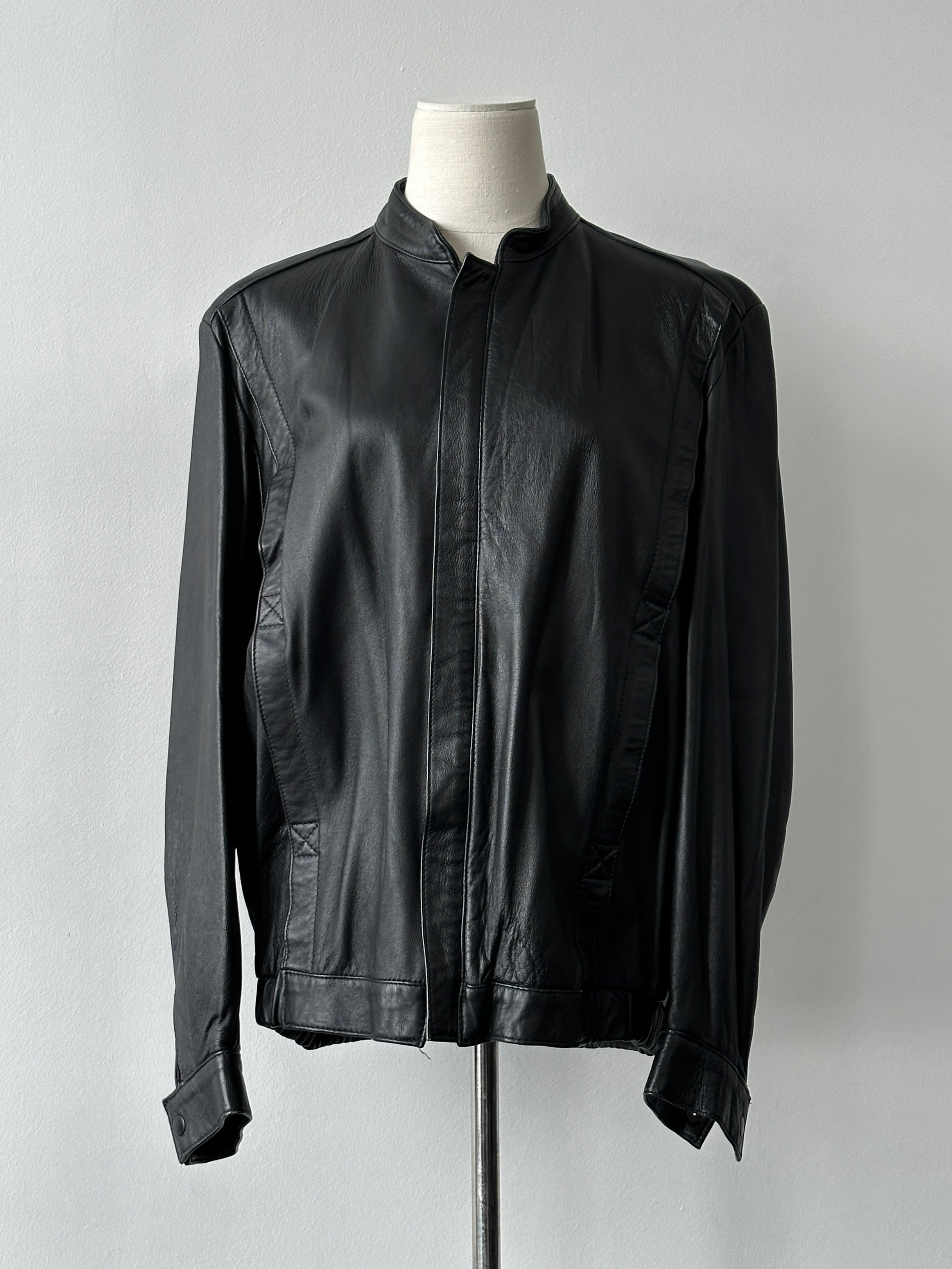 British Vintage 1990s Concealed Placket Leather Bomber Jacket - L