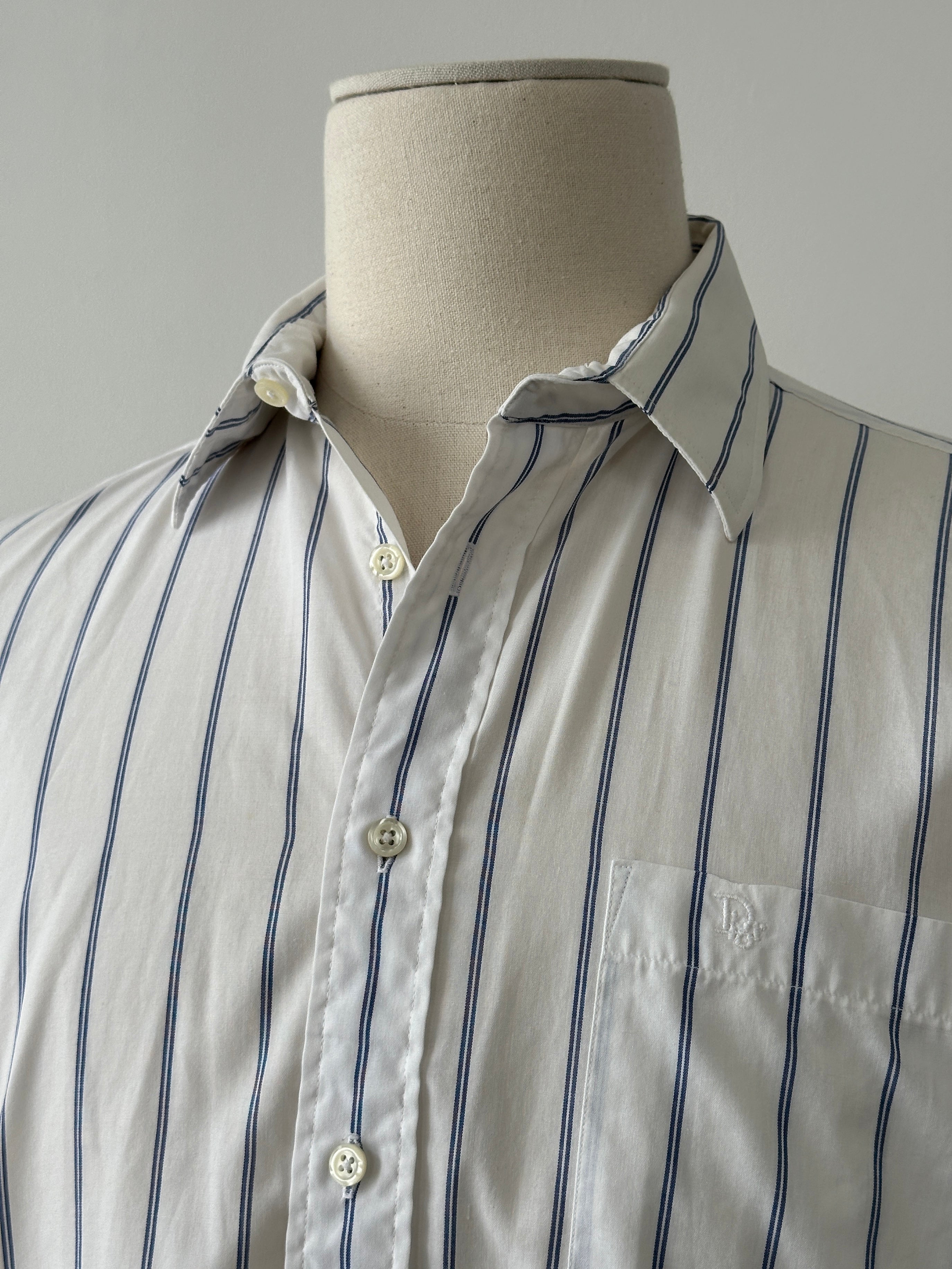 Christian Dior 1990s Cotton Short Sleeve Striped Shirt - L